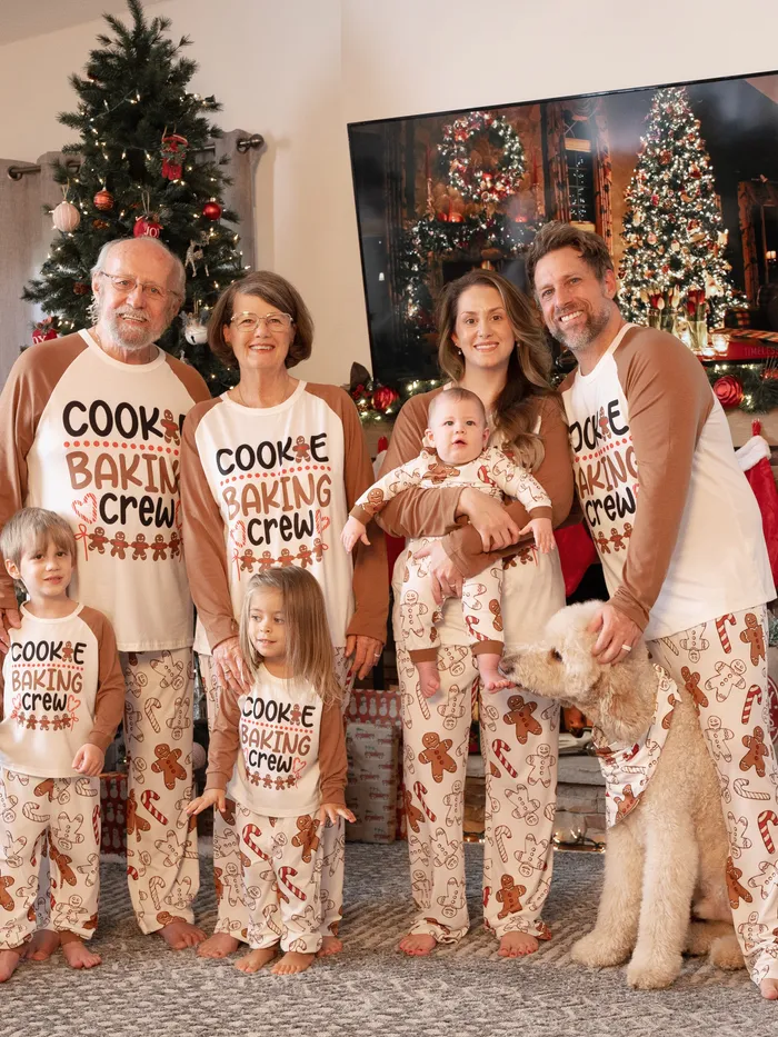 Matching Christmas Pajamas Brown Gingerbread Pants & Letter Long Sleeve pj set