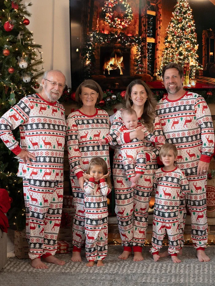 Family Christmas Pajamas All Over Reindeer Print Long-sleeve