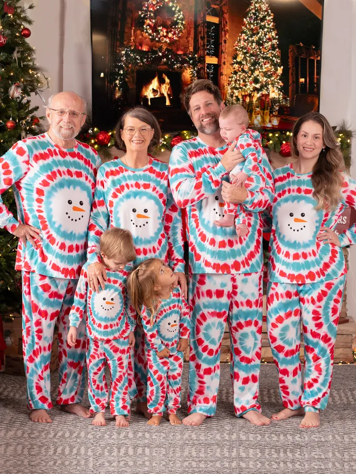 Matching Family Christmas Pajamas Colorful Snowman Print