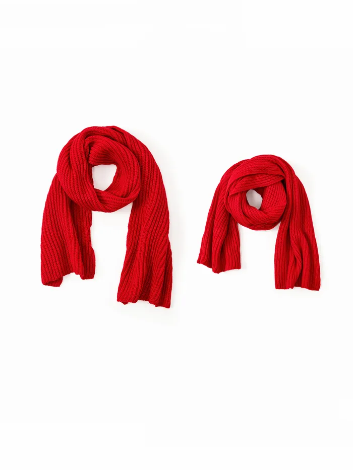 Matching Christmas Scarf Red Ribbed Knit Scarf for Family