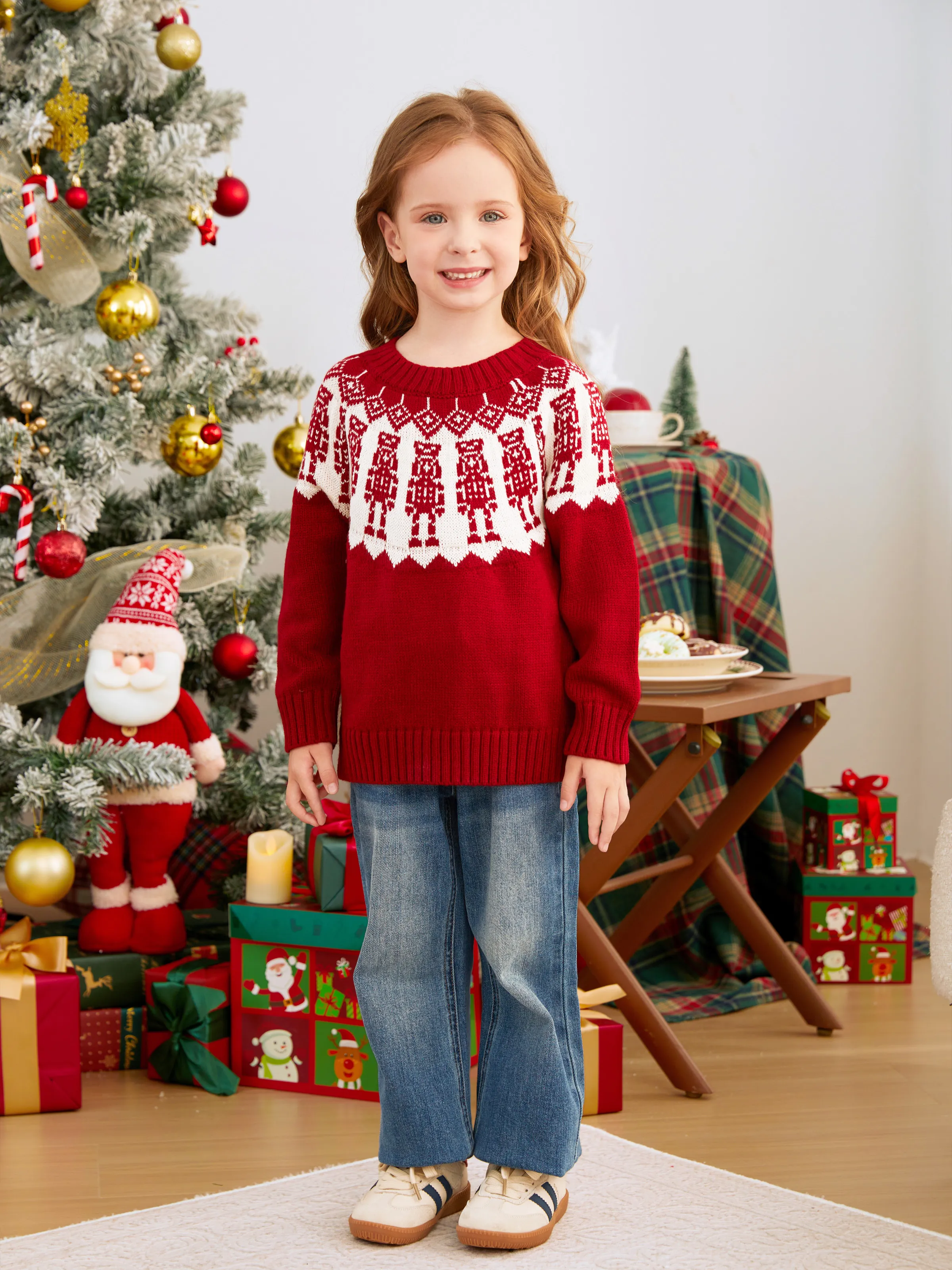 

Christmas Nutcracker Sweater Red&White Knit Matching Tops For Family