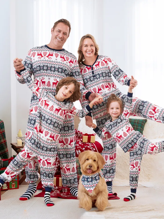 Christmas Family Matching Allover Print Long-sleeve Pajamas Sets (Flame Resistant)