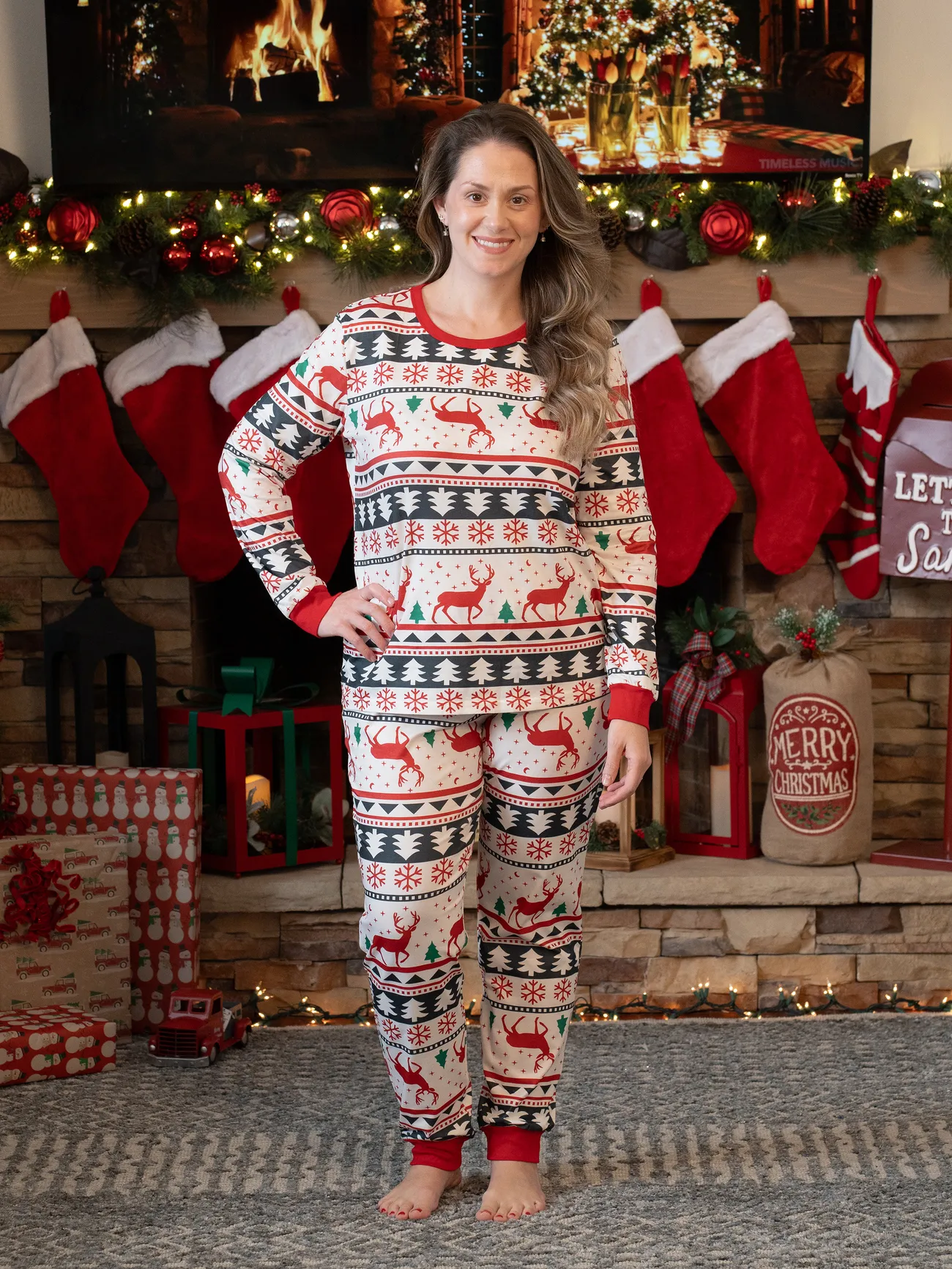 

Christmas All Over Reindeer Print Family Matching Long-sleeve Pajamas Sets