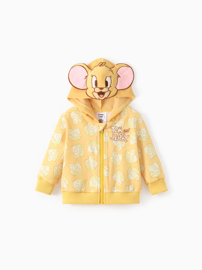 Tom et Jerry bébé/bambin 1pc 3D personnage brodé patte à capuche / fromage veste imprimée sur toute la surface 