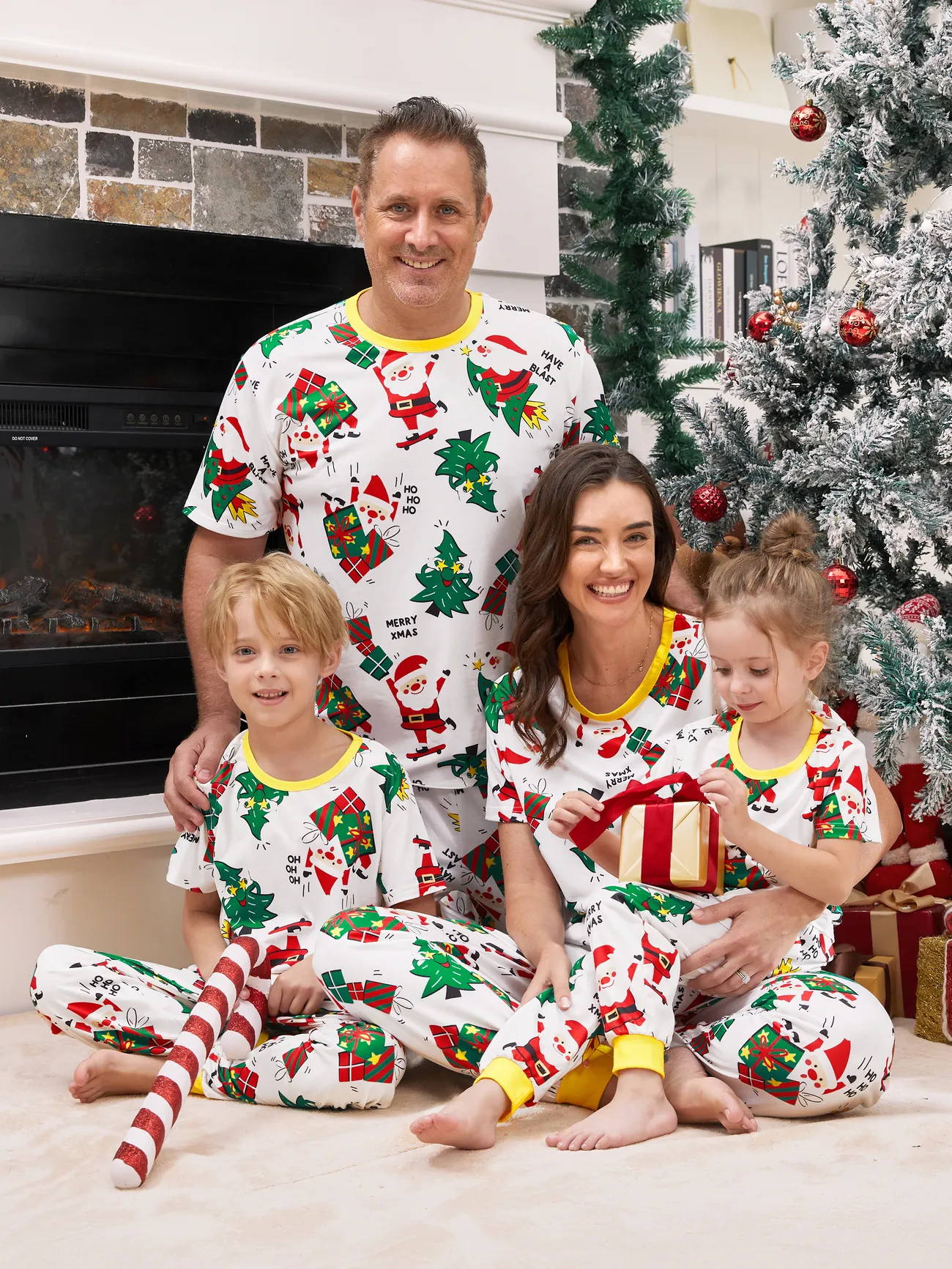 Christmas Family Matching Allover Christmas-Theme Pattern Pajamas Sets with Drawstring and Pockets