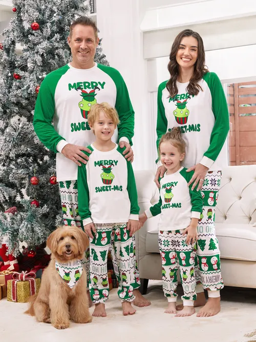 Christmas Pajamas Matching Family Raglan Sleeves ELF Leg Cup Cake Graphic Pajamas Sets