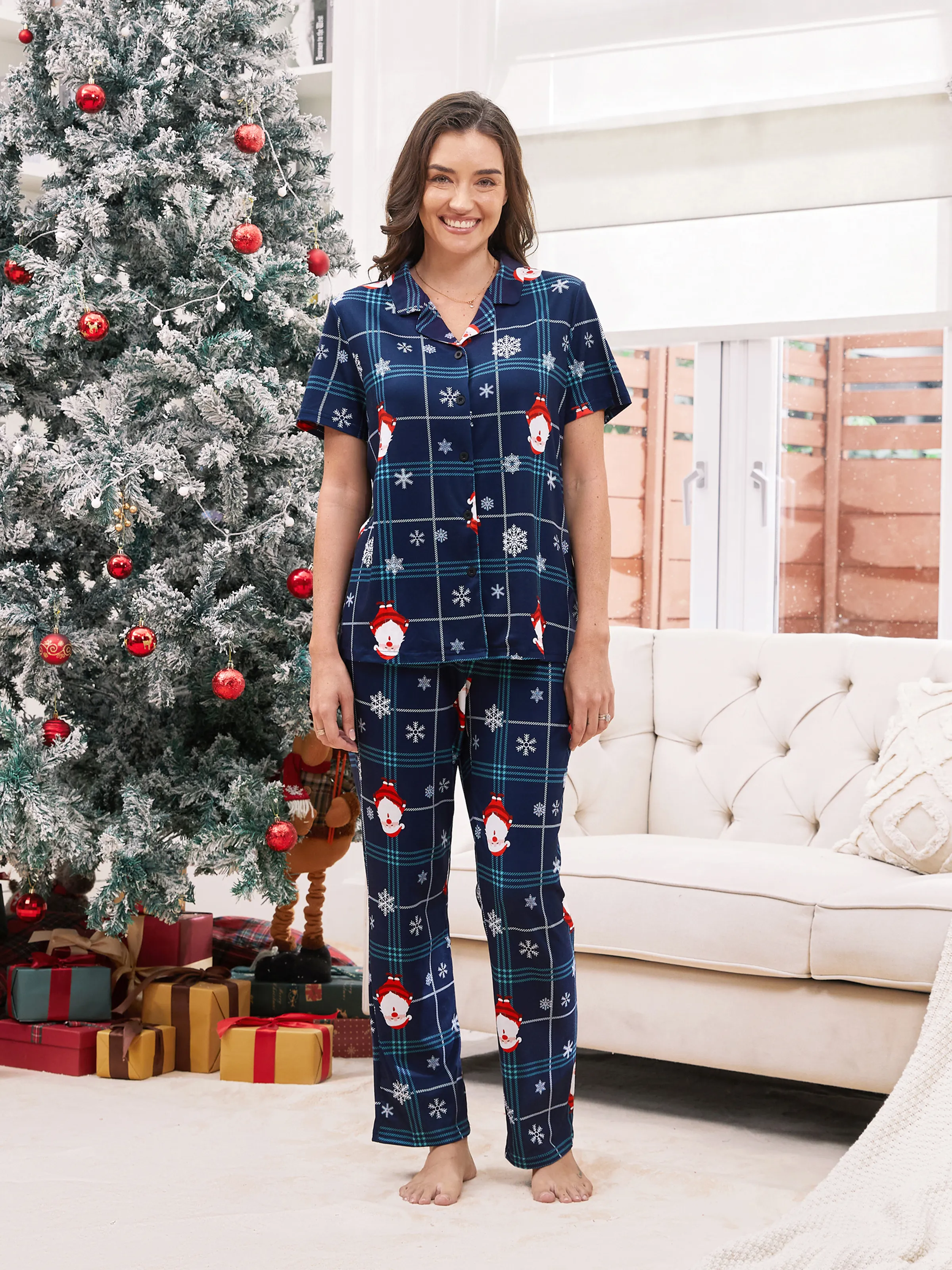 

Christmas Pajamas Family Matching Santa Claus Pattern Collared Sets