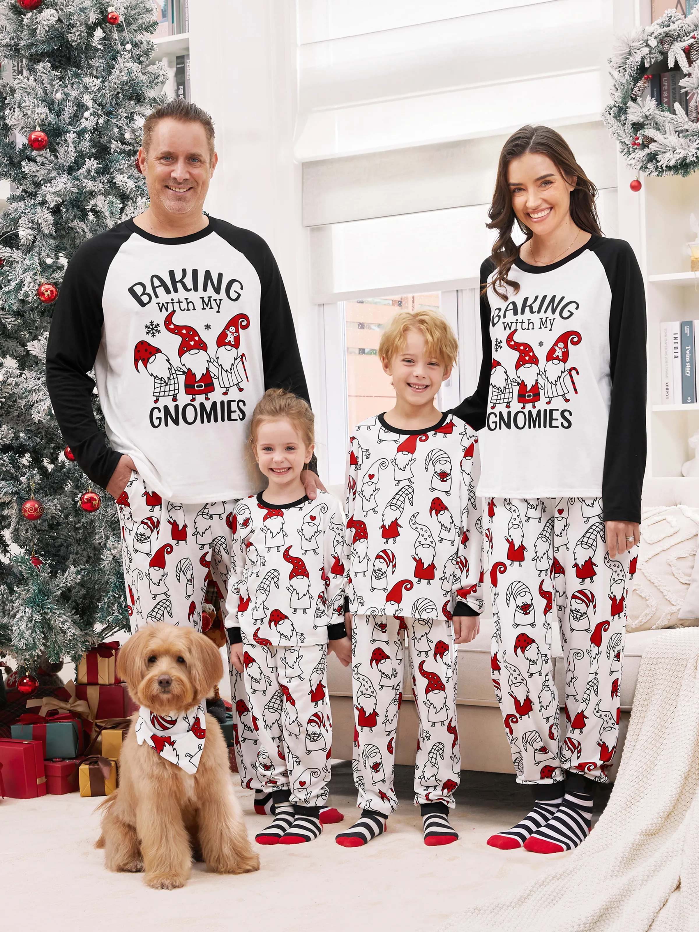 Christmas Pajamas Family Matching Raglan Sleeves Baking with Gnome Allover Pattern Pajamas Sets