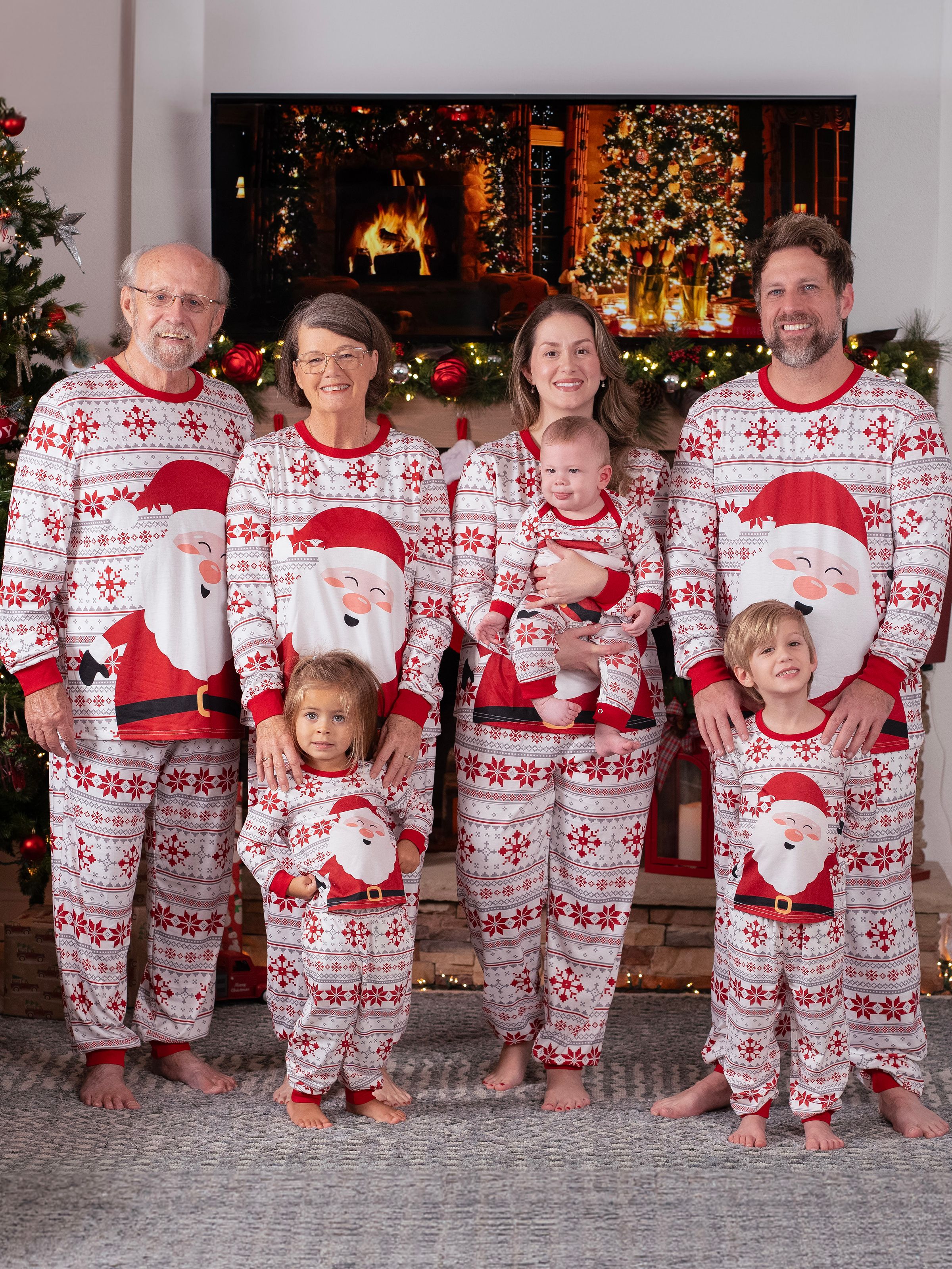 Pijama de Navidad Familia Emparejamiento de Papá Noel Grandes Conjuntos de Pijamas Gráficos con Bolsillos y Cordón