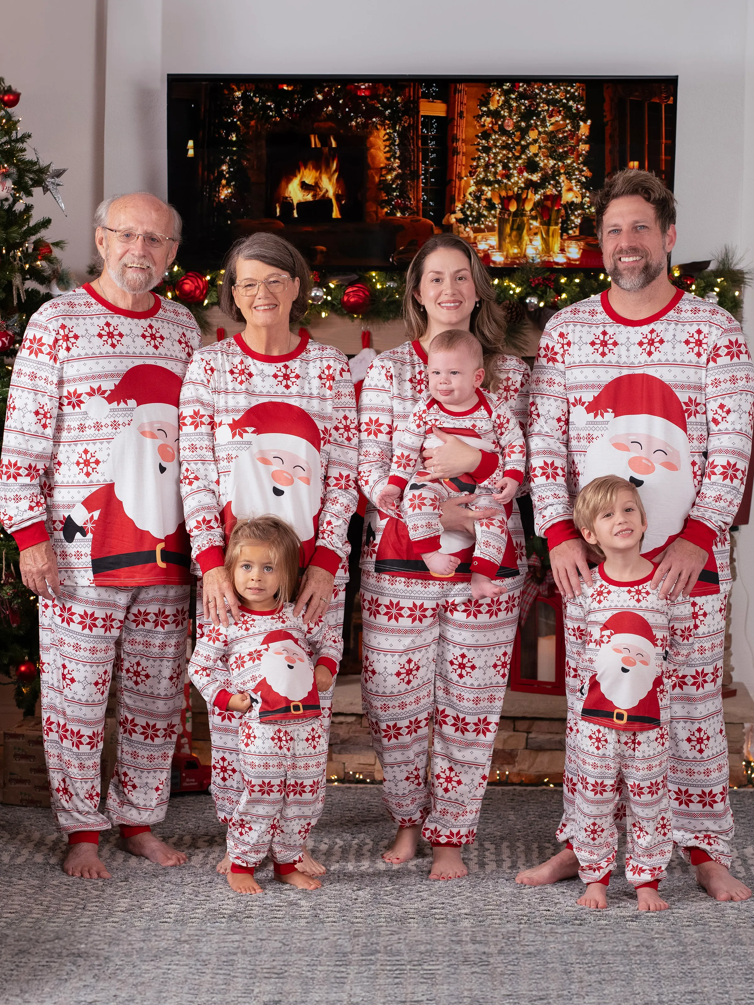 

Christmas Pajamas Family Matching Santa Claus Big Graphic Pajamas Sets with Pockets and Drawstring