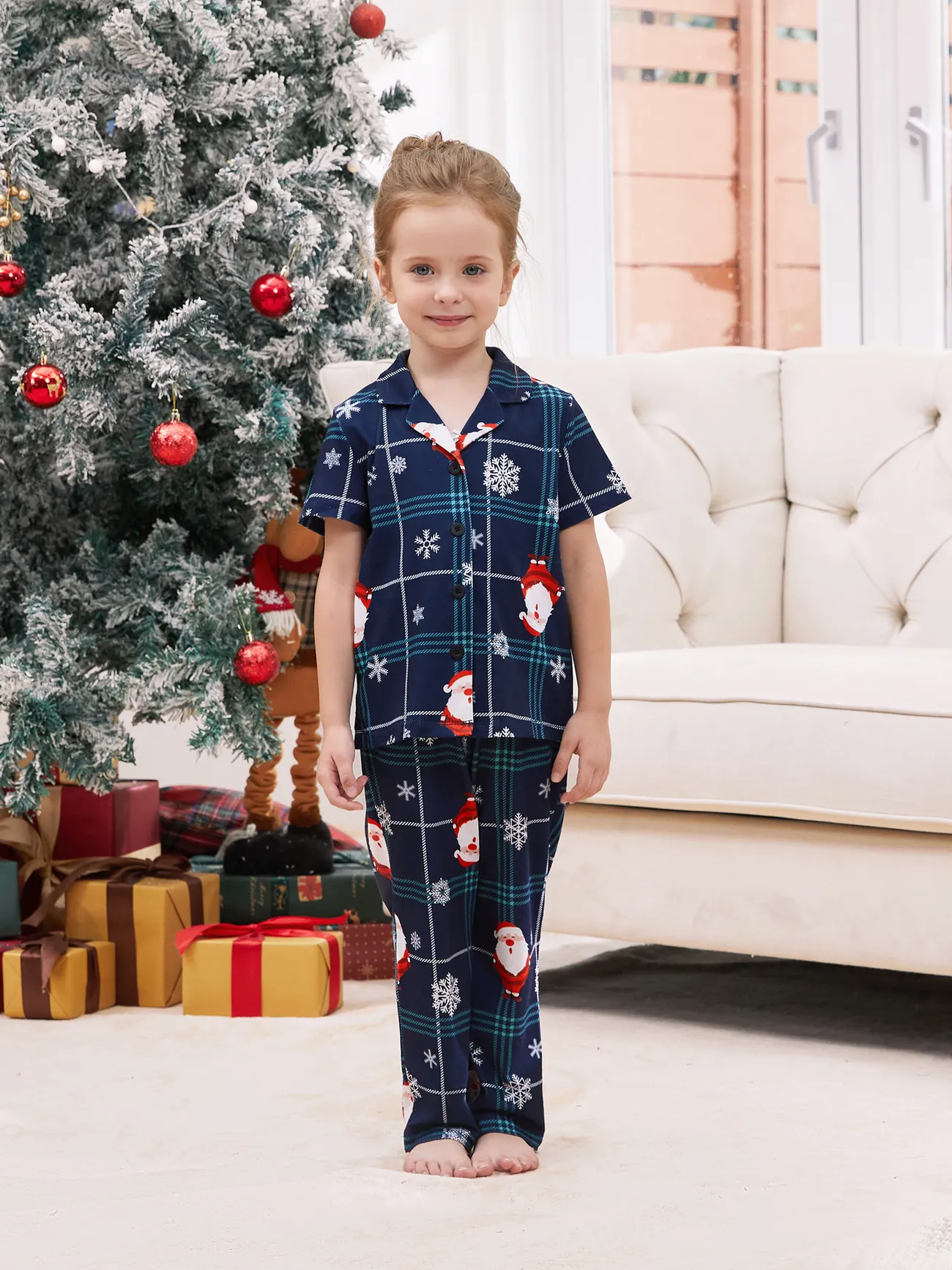 

Christmas Pajamas Family Matching Santa Claus Pattern Collared Sets