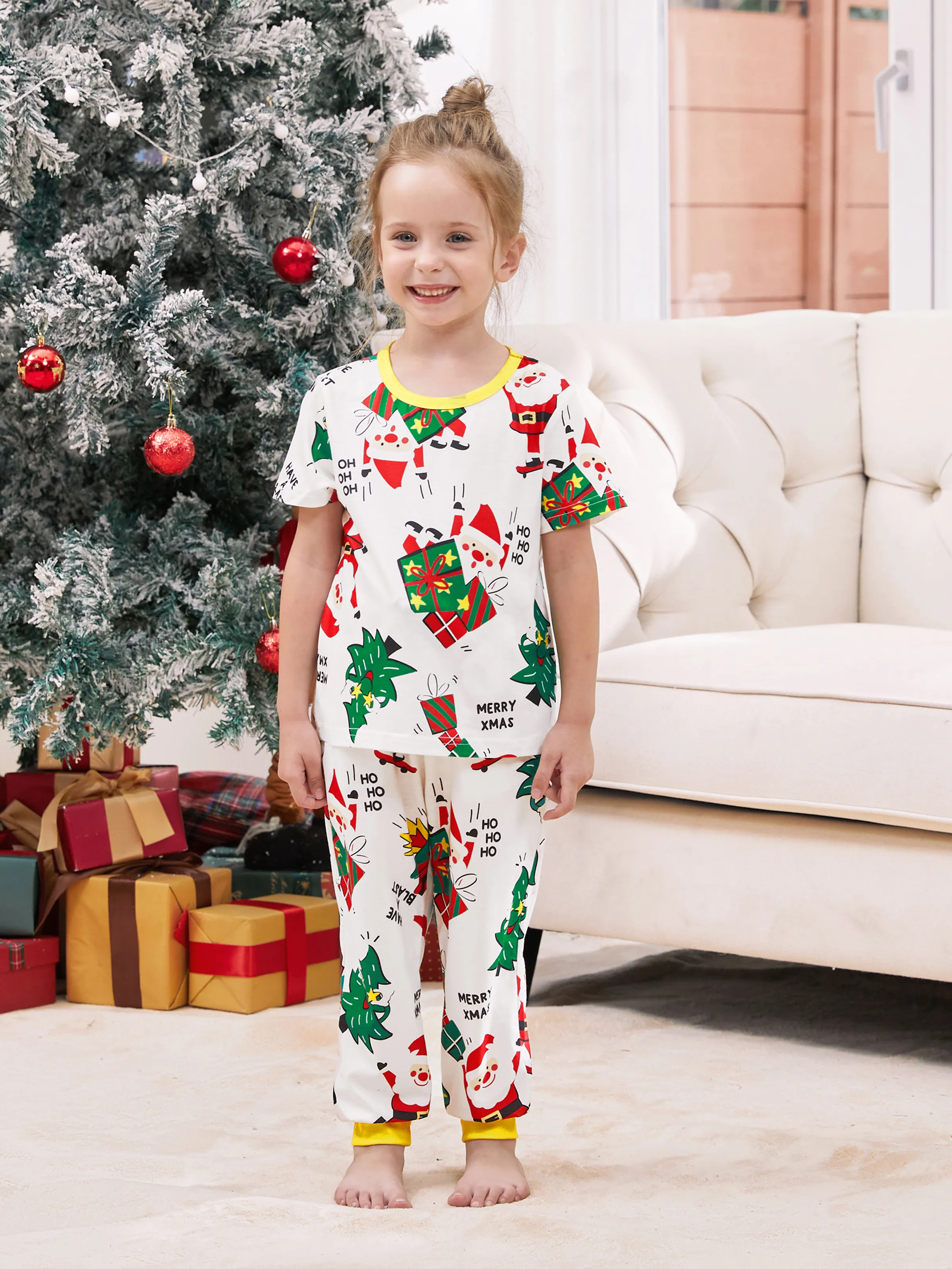 

Christmas Family Matching Allover Christmas-Theme Pattern Pajamas Sets with Drawstring and Pockets