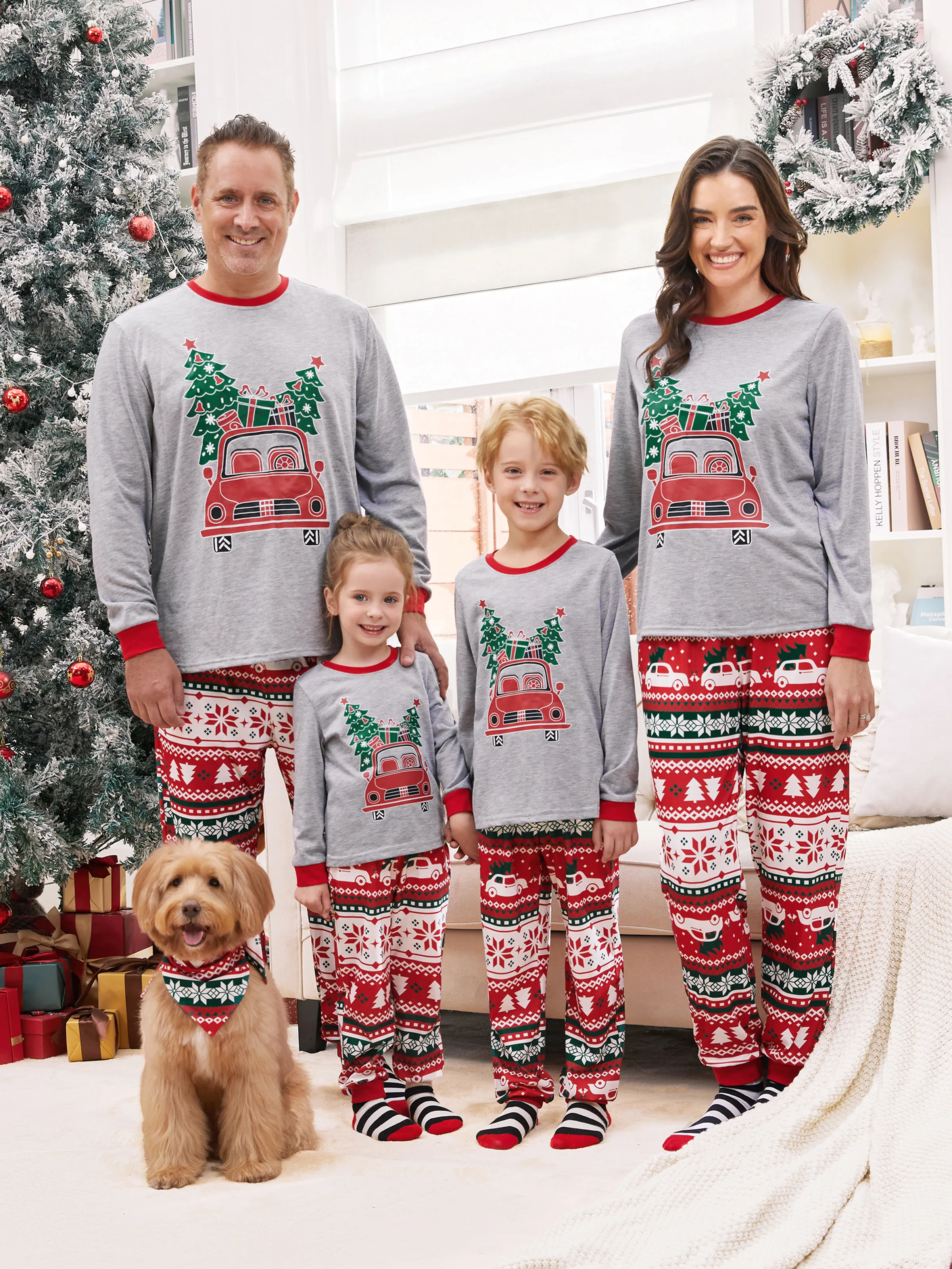 Christmas Pajamas Matching Family Outfits Christmas Tree Delivery Truck Pattern PJs Sets