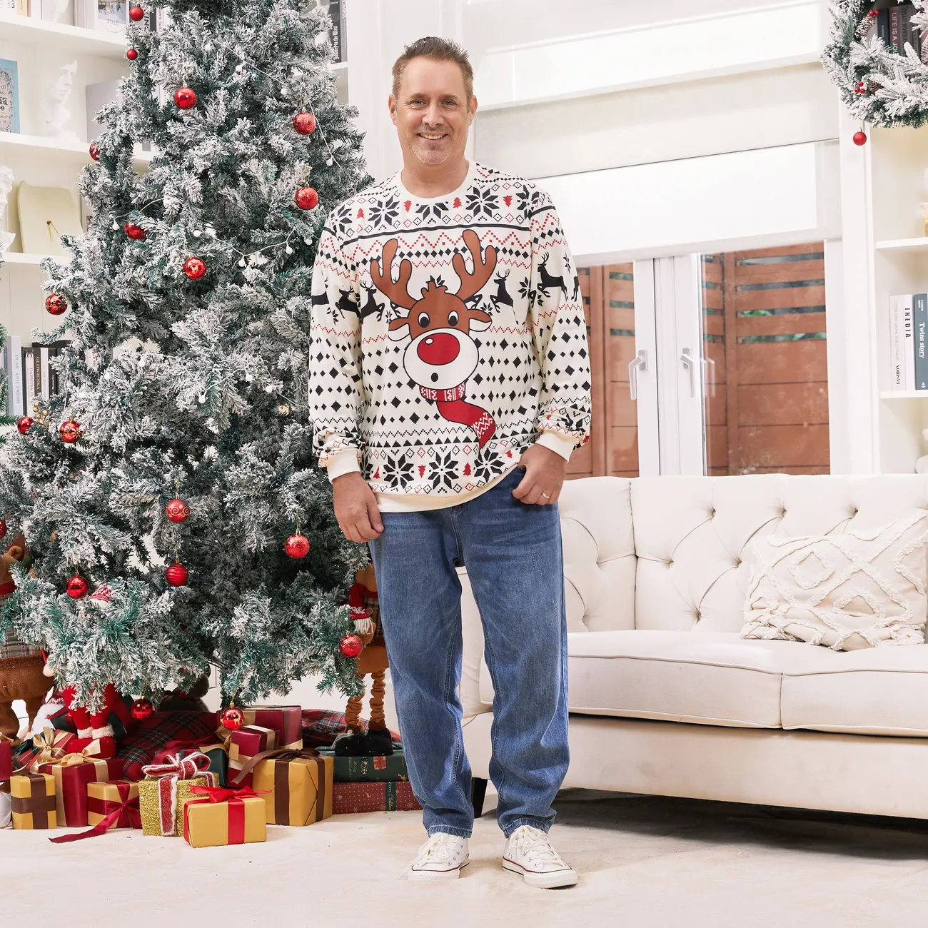 Christmas Reindeer Sweatshirt Big Graphic Long Sleeves Tops
