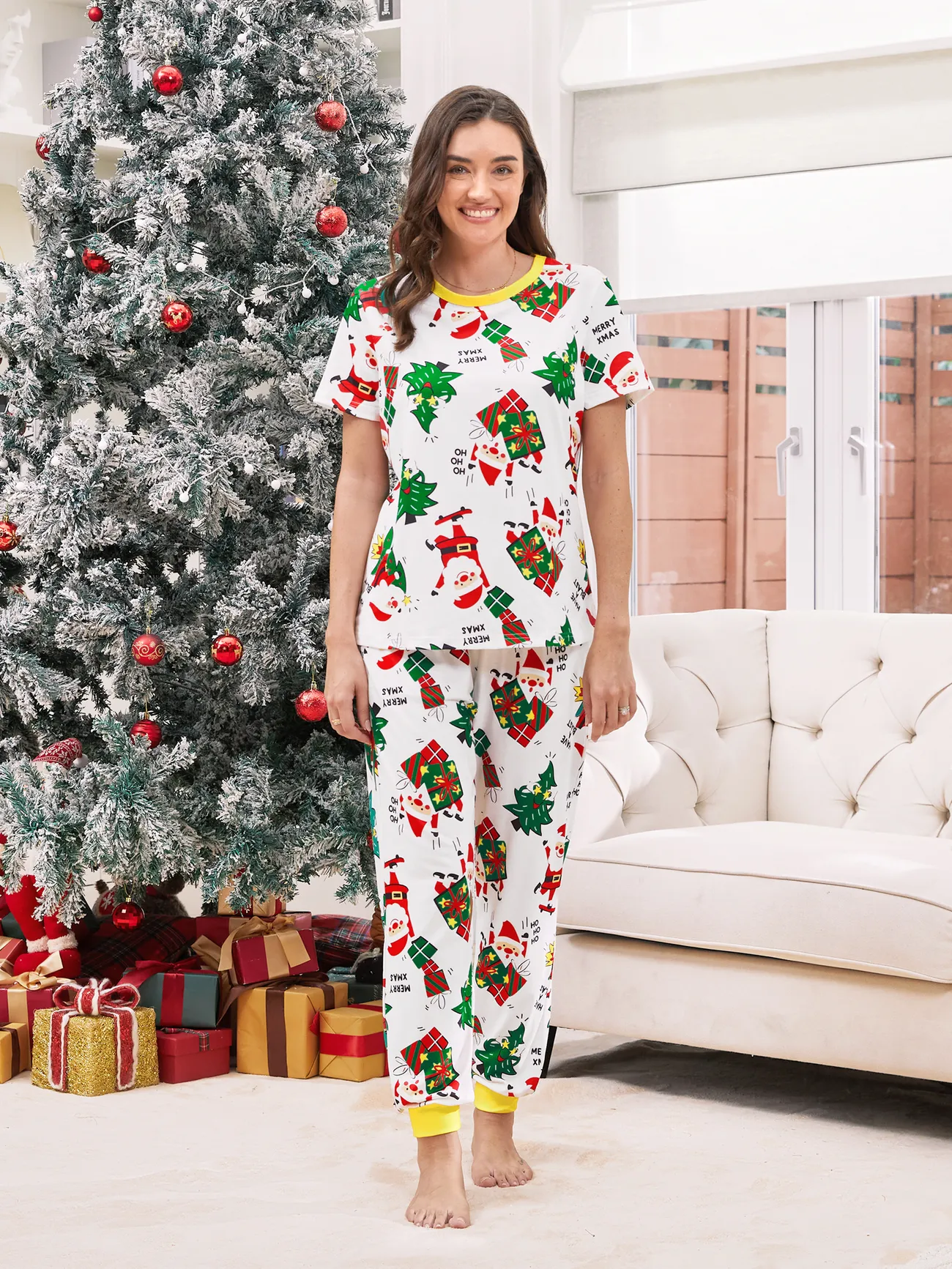 

Christmas Family Matching Allover Christmas-Theme Pattern Pajamas Sets with Drawstring and Pockets