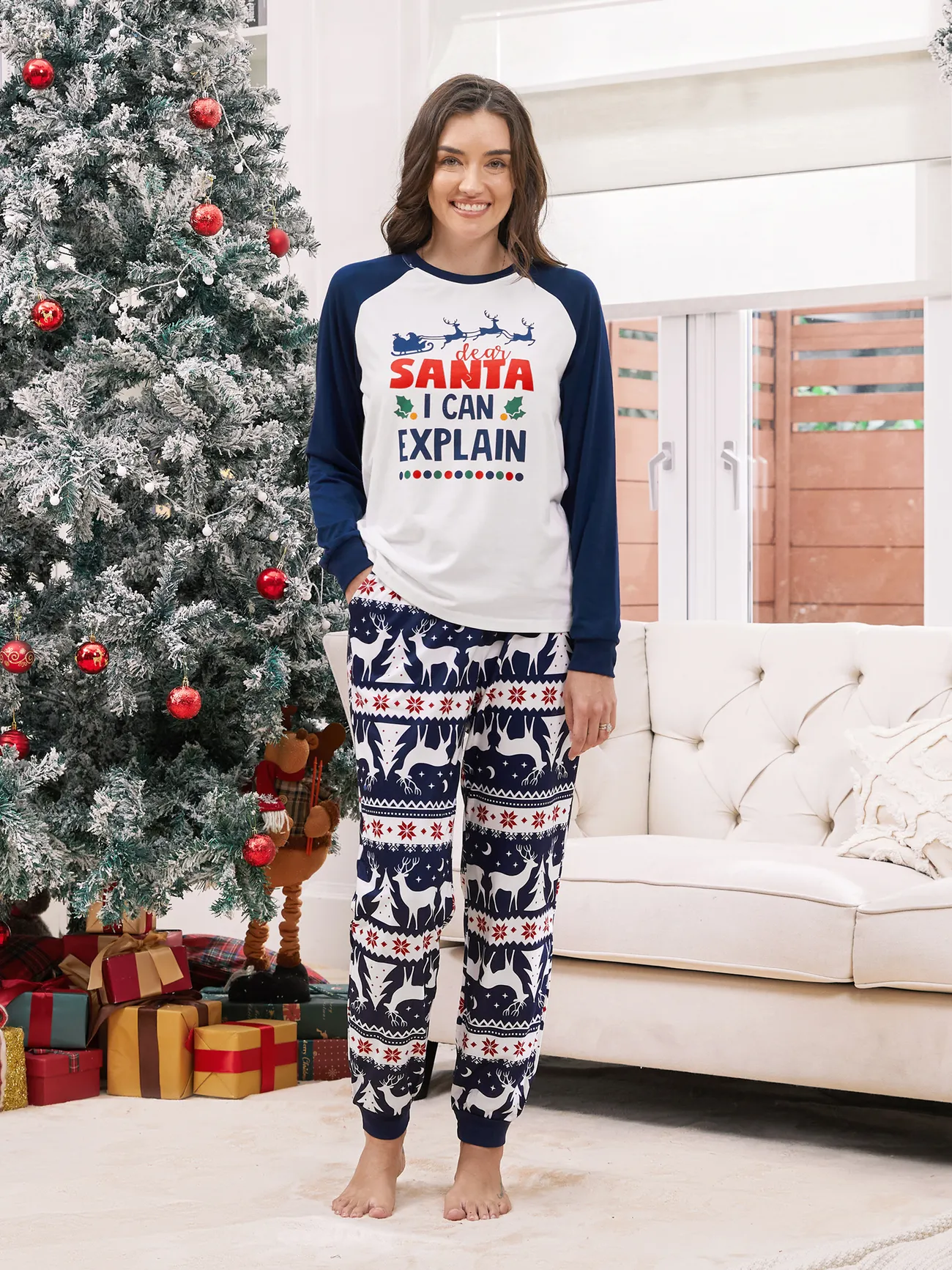 

Christmas Pajamas Raglan Sleeves Santa I Can Explain Theme Matching for Family