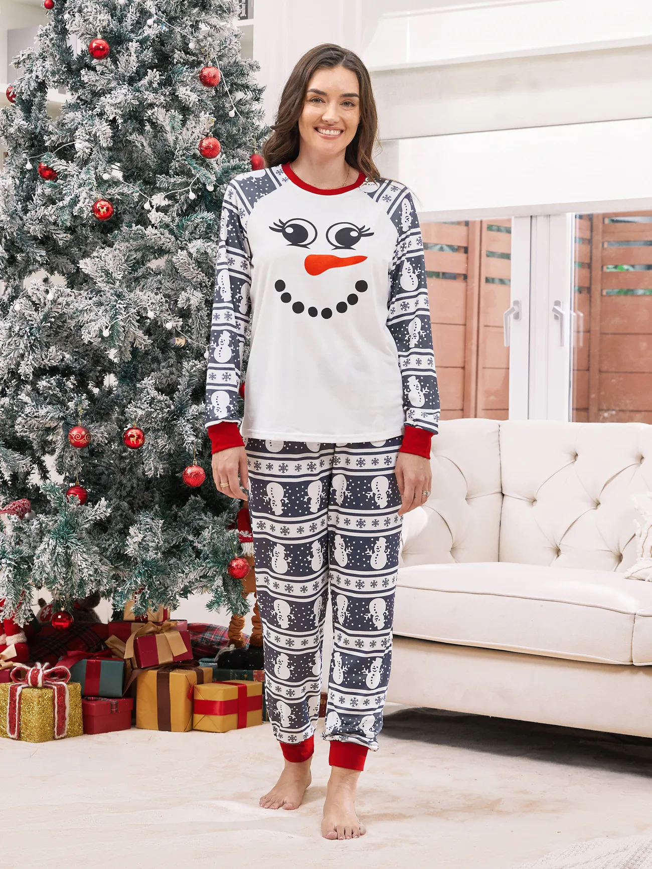 

Matching Christmas Pajamas Family Snowman Pattern Long Sleeves PJs Sets