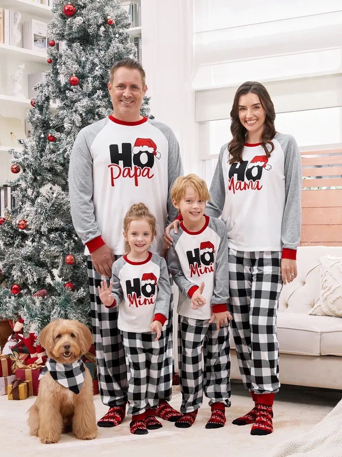 Christmas Pajamas Family Matching Raglan Sleeves Top Plaid Pants PJs Sets