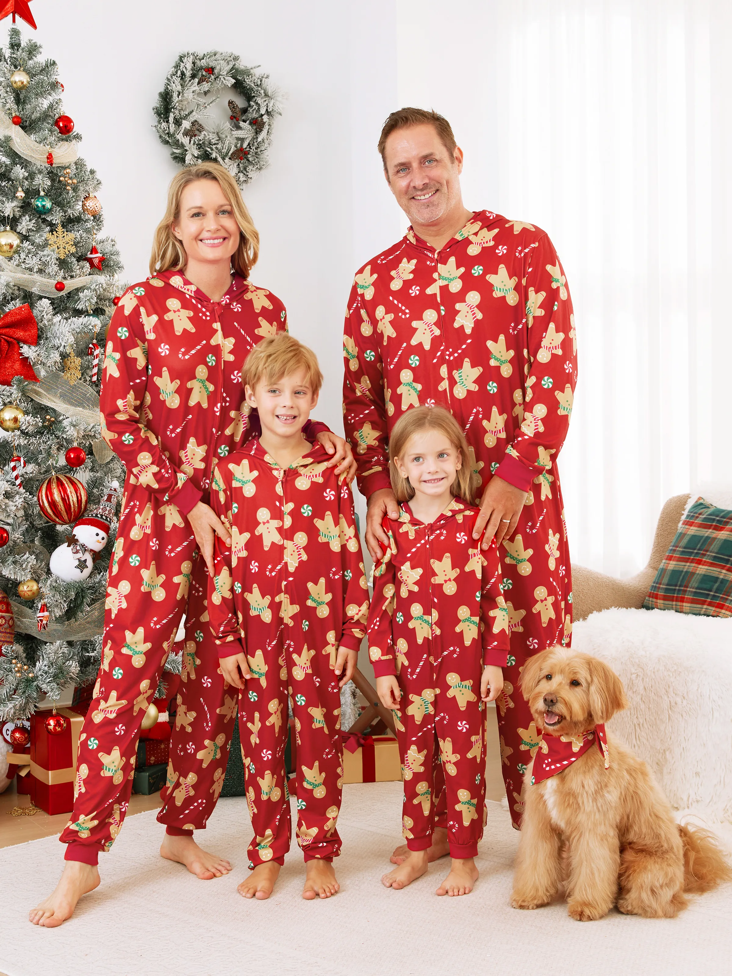 Christmas Onesie - Red Matching Pajamas Sets Gingerbread Pattern