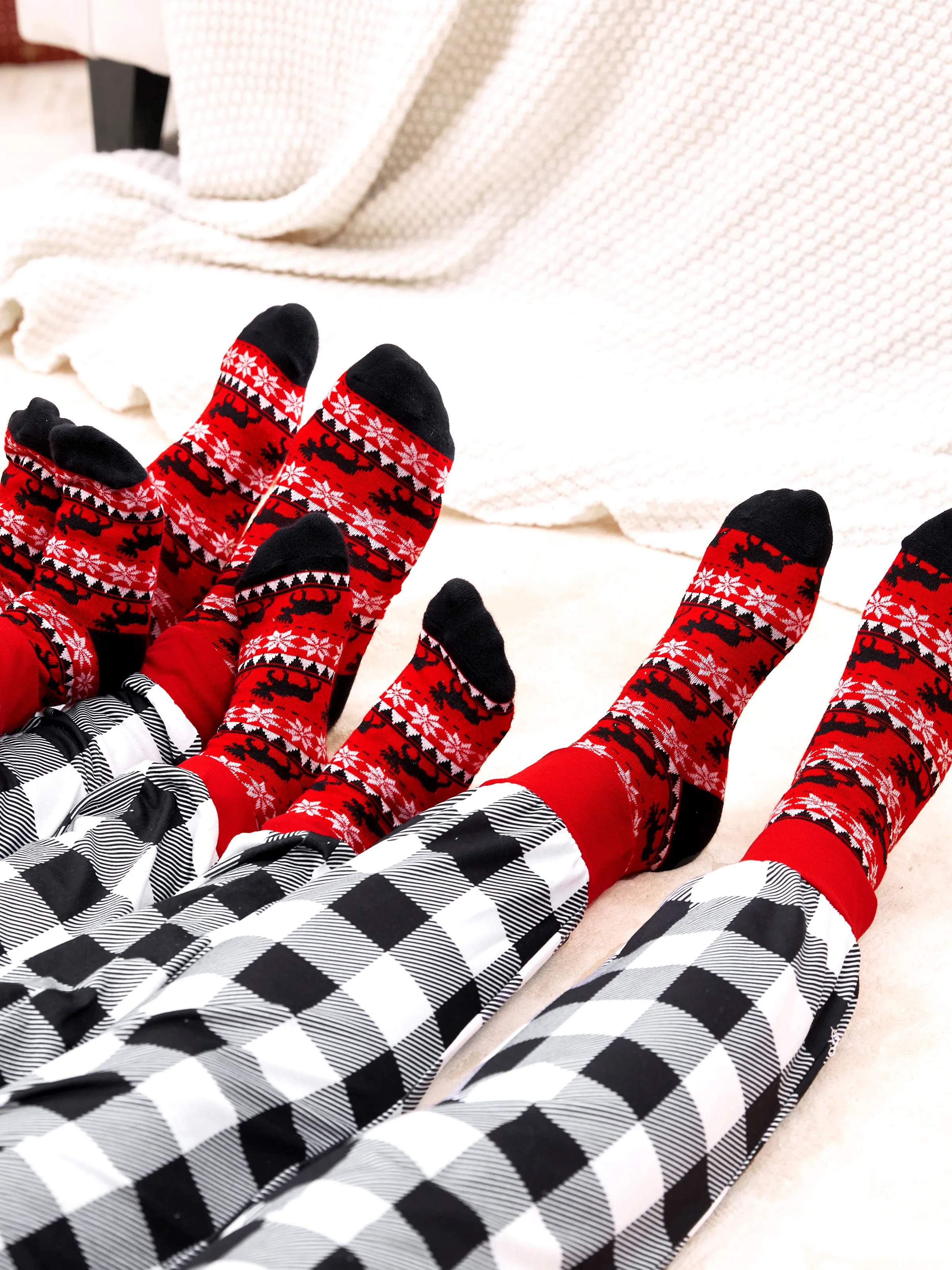 Christmas Socks for Family Cotton Reindeer Pattern Red Socks 