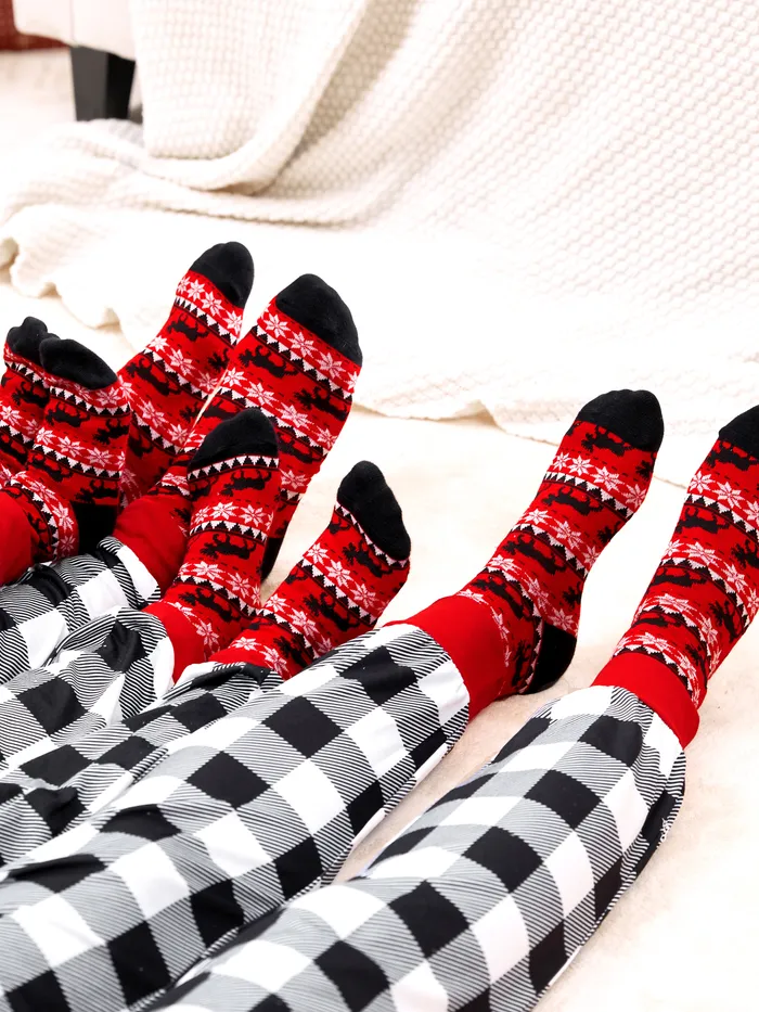 Chaussettes de Noël pour la famille en coton motif renne chaussettes rouges 