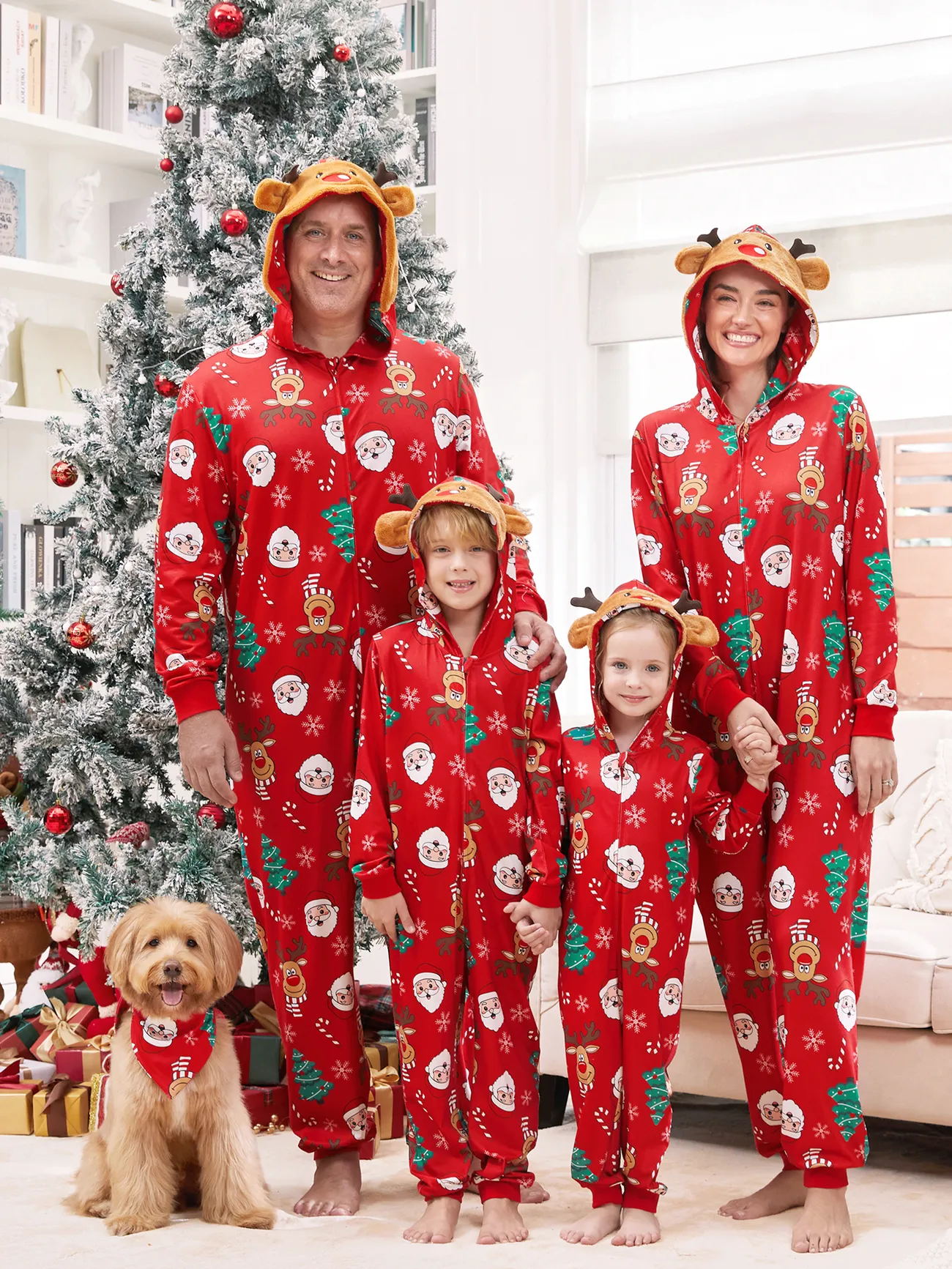 Christmas Onesie - Red Family Pajama Sets 3D Reindeer Hooded PJS