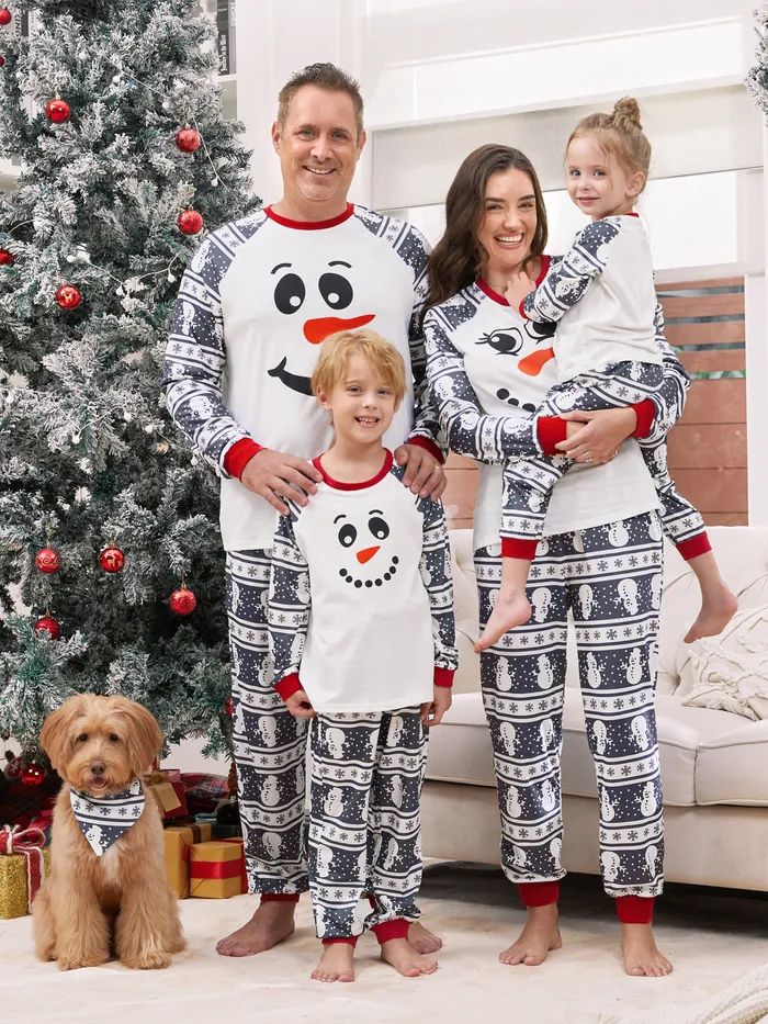 Matching Christmas Pajamas Family Snowman Pattern Long Sleeves PJs Sets