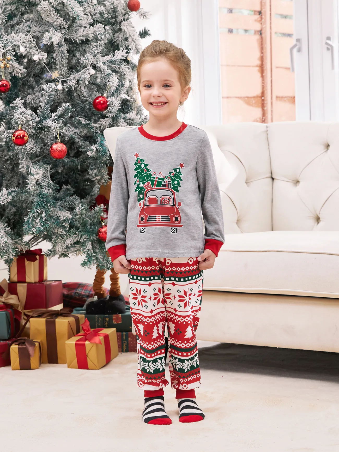 

Christmas Pajamas Matching Family Outfits Christmas Tree Delivery Truck Pattern PJs Sets