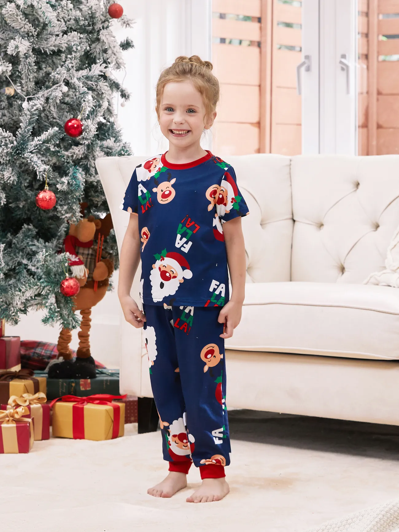 

Christmas Family Matching Allover Santa and Reindeer Pattern Pajamas Sets