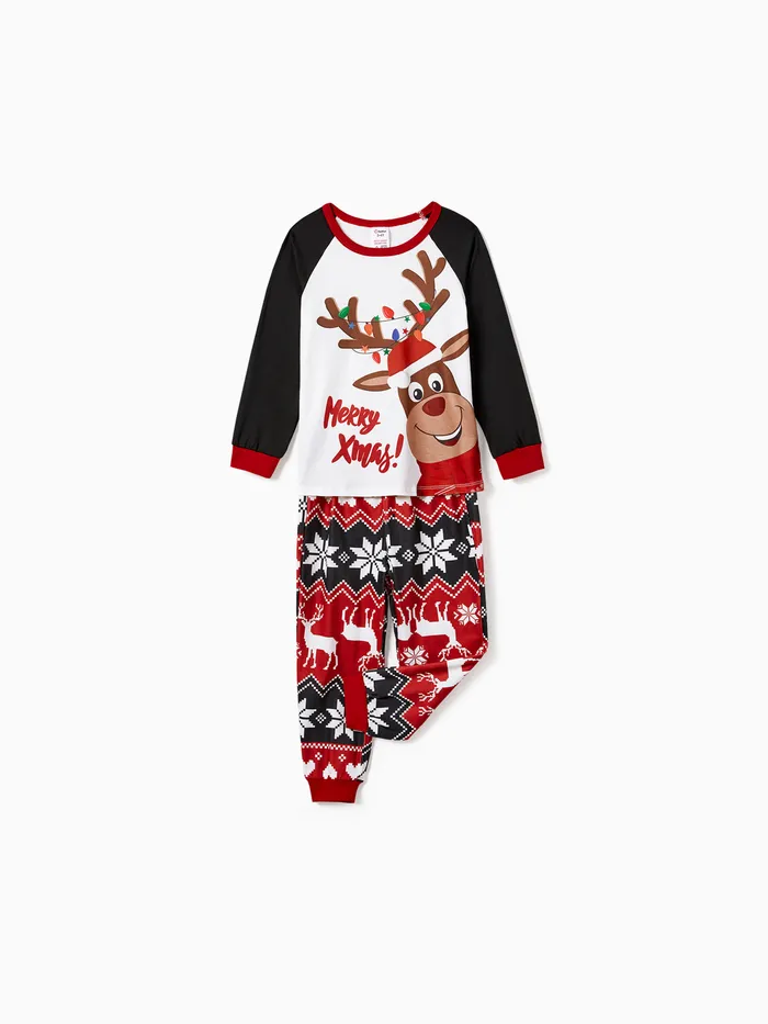 Sibling Matching Christmas Pajamas Reindeer Pattern Raglan Sleeves 