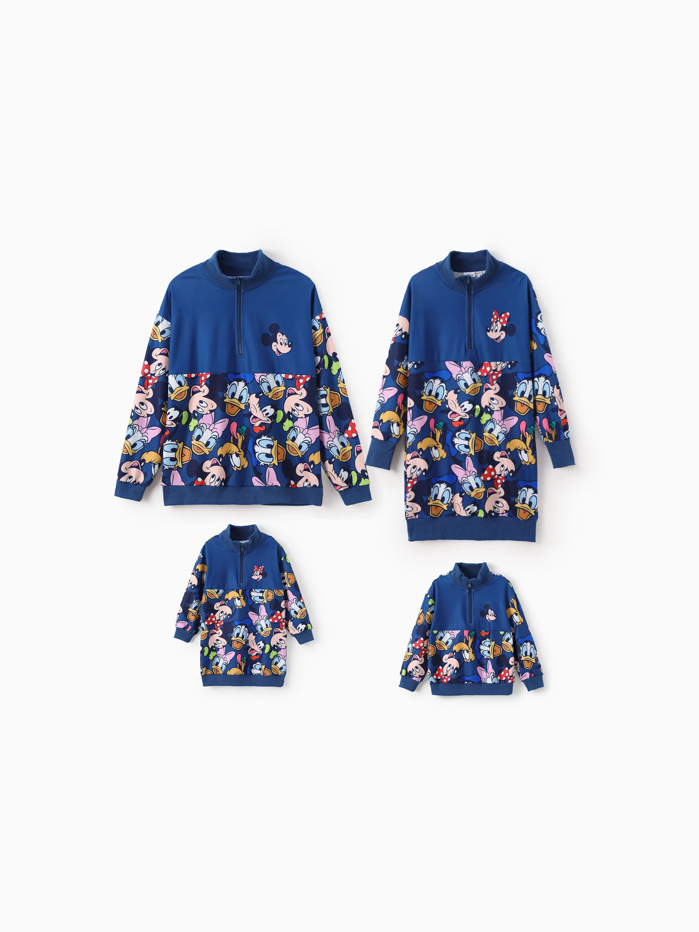 Disney Mickey and Friends Family matching Character Checker Allover Print Zipper Sweatshirt/Dress/Jumpsuit