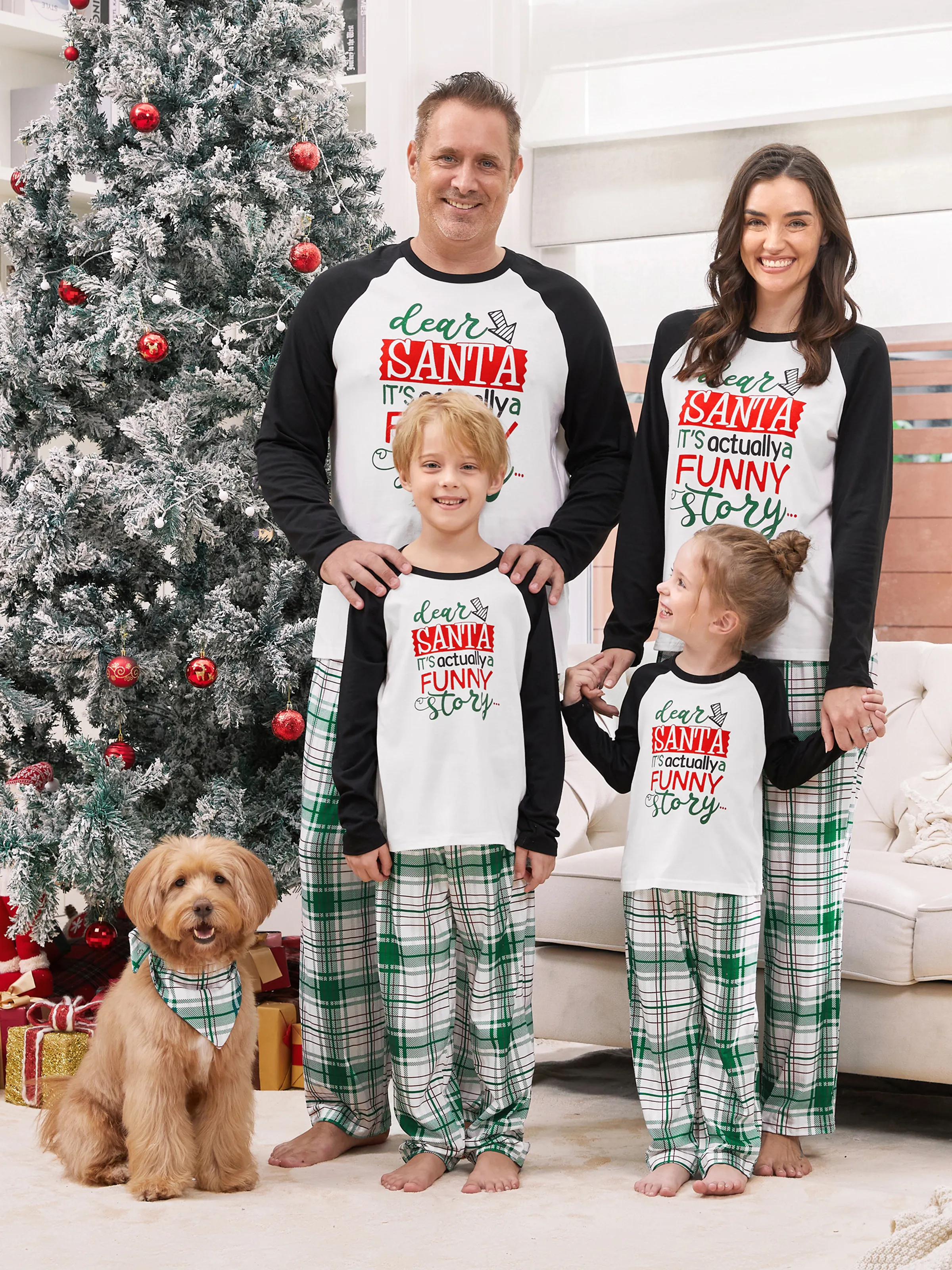 Christmas Pajamas Raglan Sleeves Green Plaid Pants Long Sleeves PJs Sets for Family 