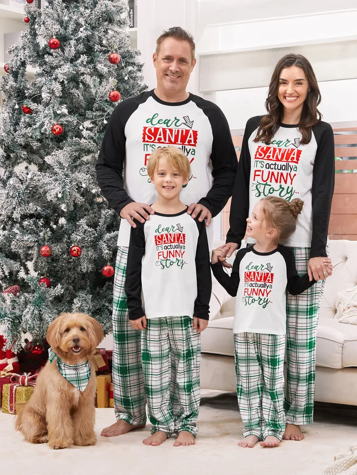 Pijama de Navidad Mangas raglán Pantalones a cuadros verdes Mangas largas Conjuntos de pijamas para la familia 