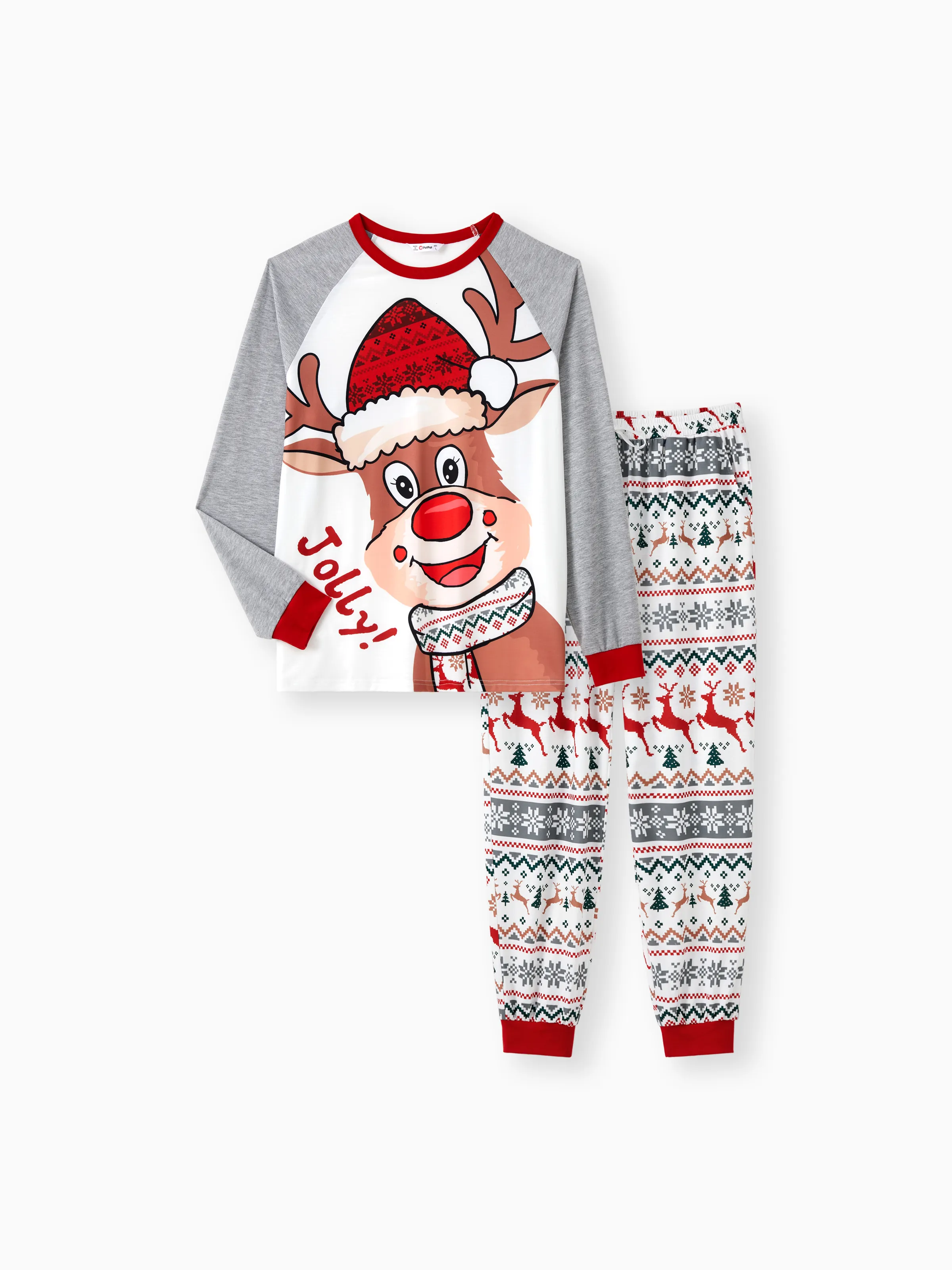 

Matching Couple Outfits Christmas Pajamas Raglan Sleeves Cartoon Reindeer Graphic Allover Pattern Pants PJs Sets