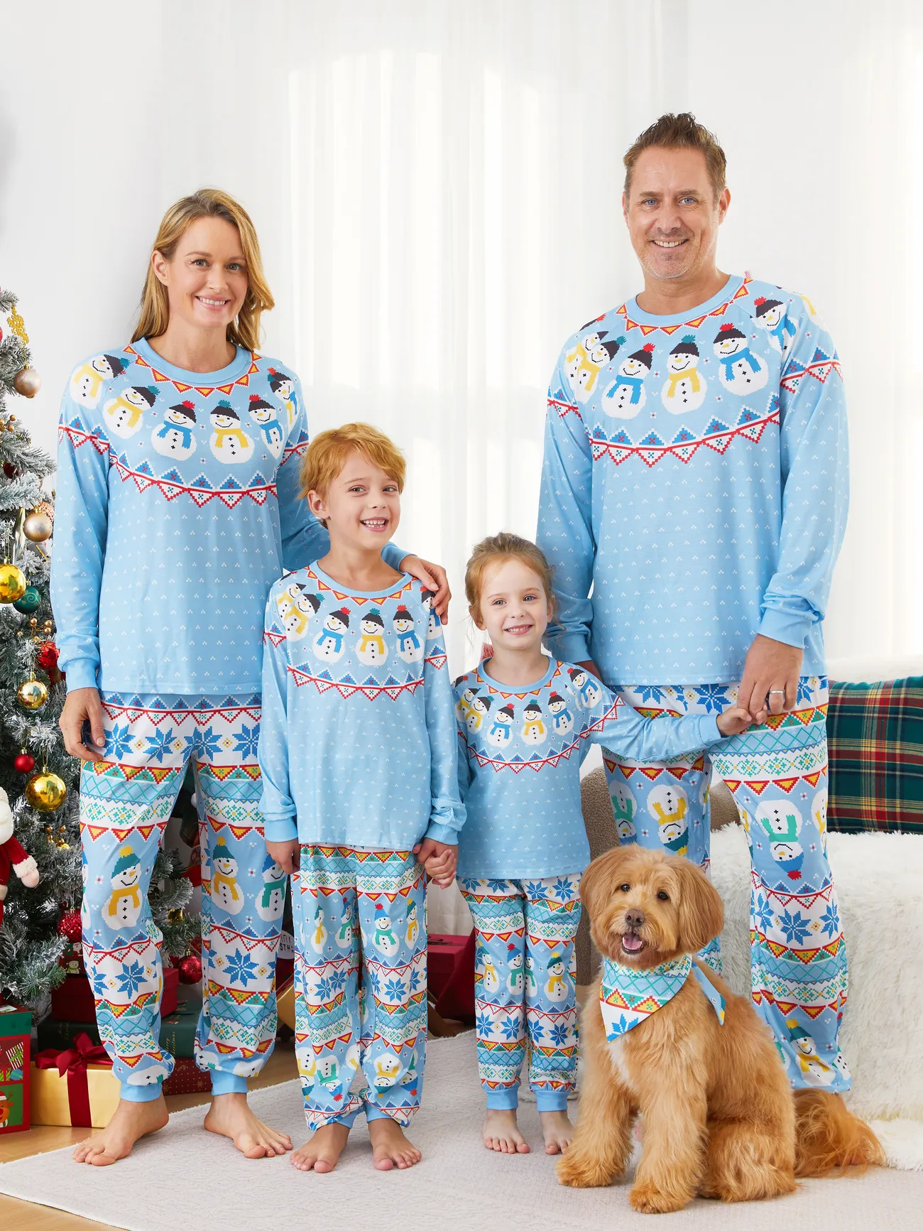 Blue Matching Christmas Pajamas Snowman Pattern Long Sleeves Family PJs Sets