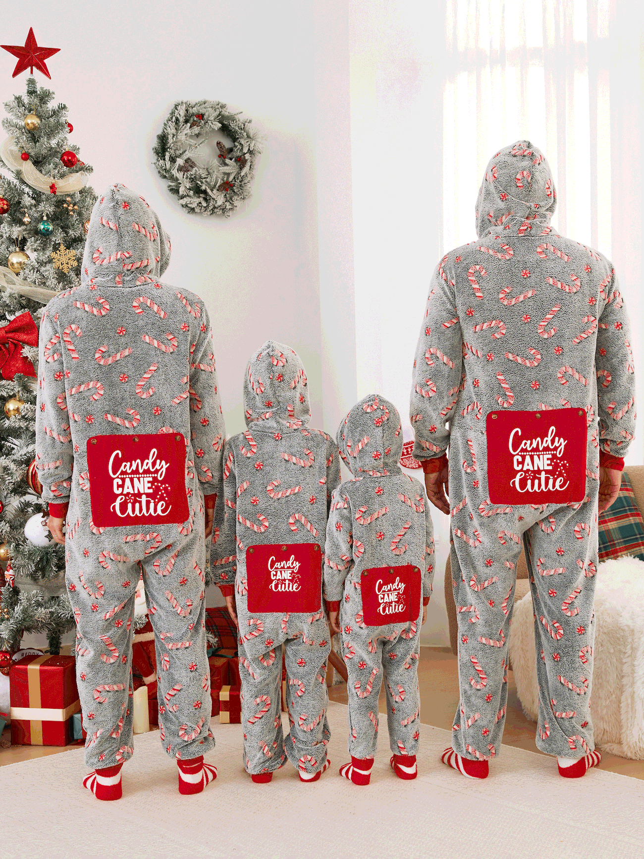 Christmas Onesie Pajamas Fleece - Candy Cane Family PJs (Glow in the Dark)