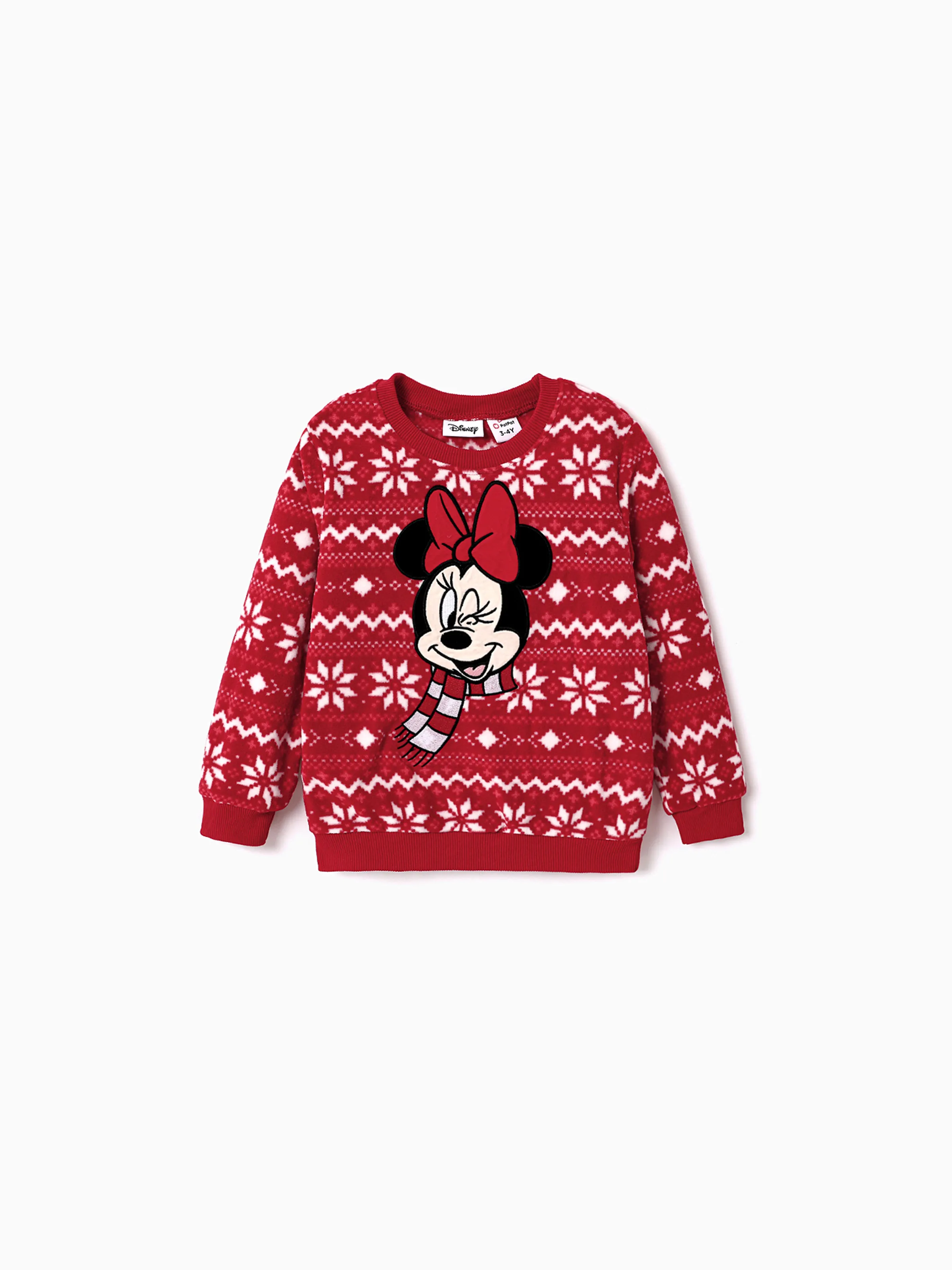 

Disney Mickey and Friends Christmas Family Matching Snowflake Character Print Plush Crew Neck Sweatshirt