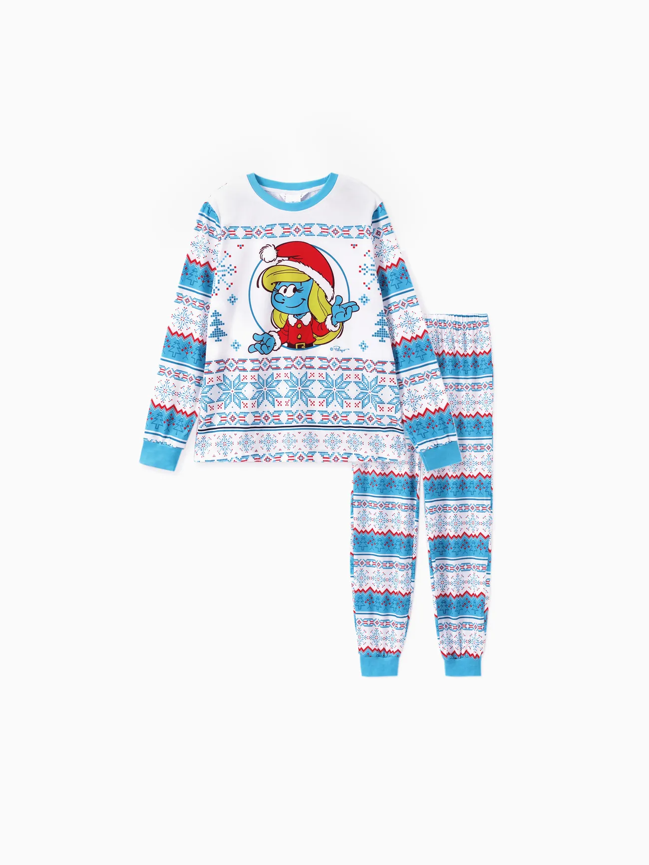 

The Smurfs Family Matching Christmas Character Snowflake Print Long-sleeve Pajamas Set (Flame Resistant)