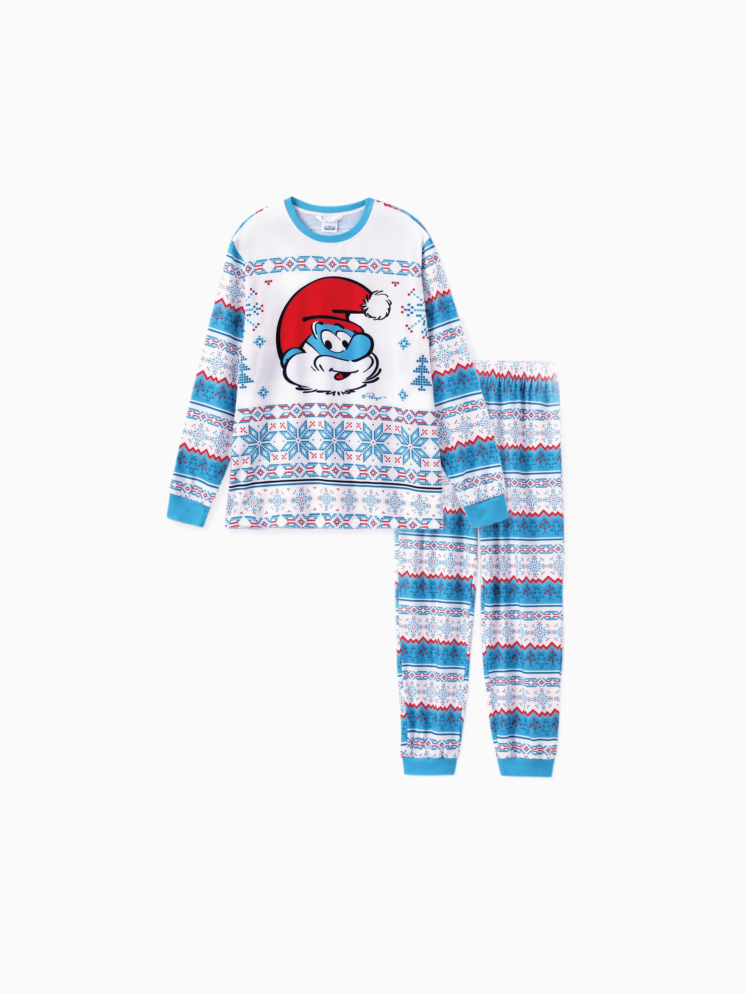 

The Smurfs Family Matching Christmas Character Snowflake Print Long-sleeve Pajamas Set (Flame Resistant)