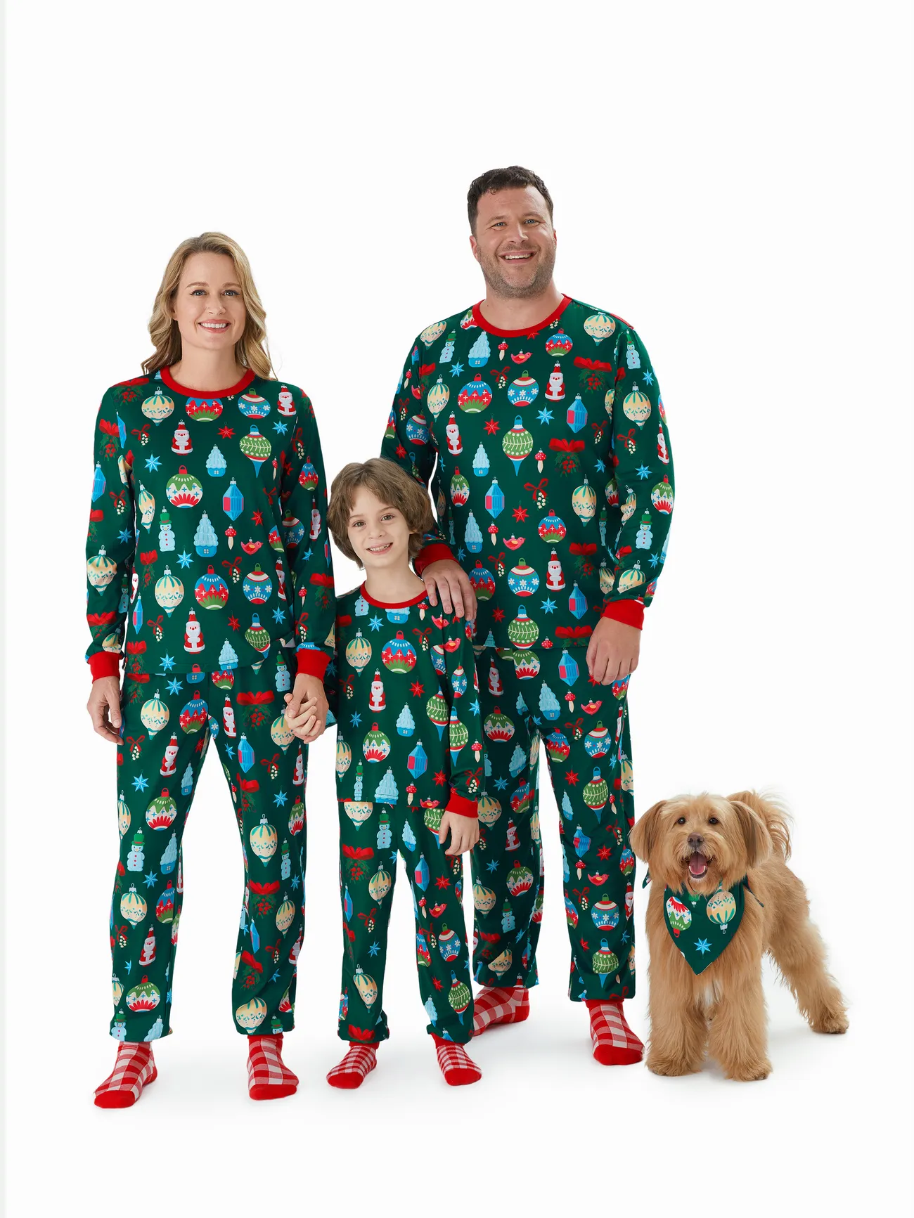 Green Christams Pajamas Family Sets with Light Pattern and Drawstring and Pockets