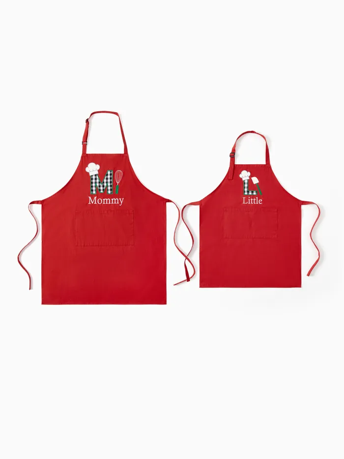 Mommy and Me Red Christmas Aprons 100% Cotton Embroidered Baking Theme 