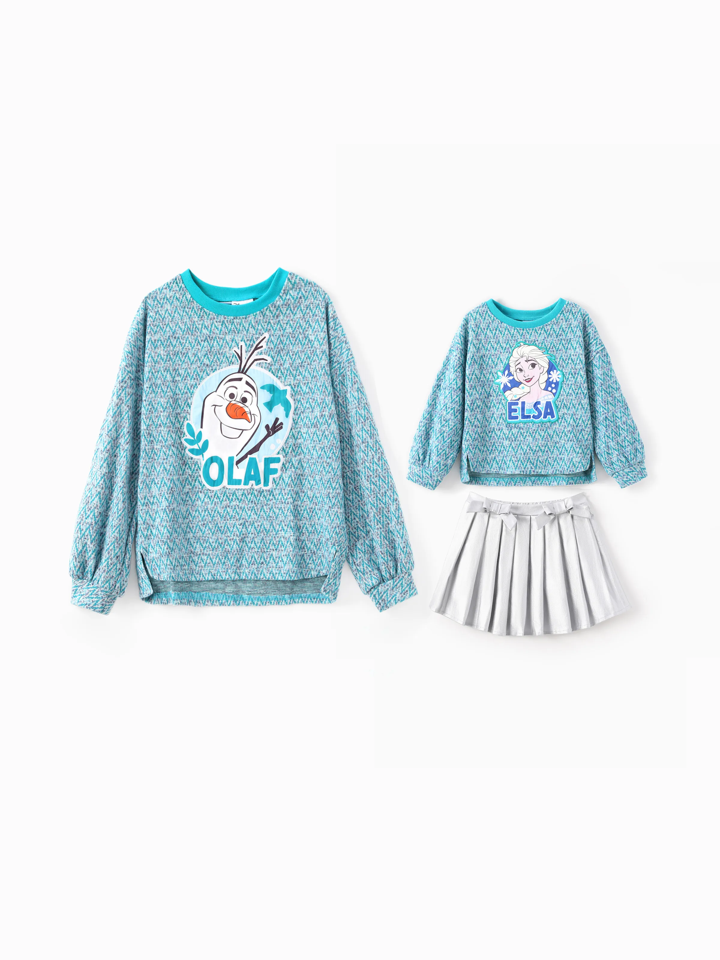 Disney Frozen Mommy And Me Elsa/Olaf Pattern Slit Hem Knitwear/ Skirt Set  