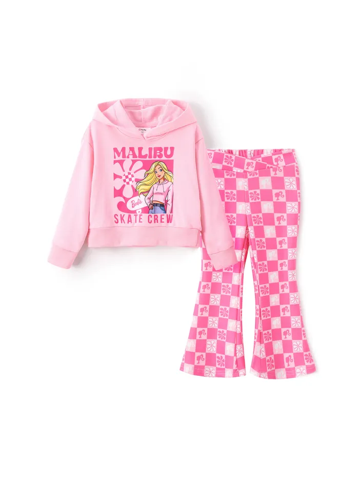 Barbie Tout-petit / Enfant 2pcs Coton Personnage Floral Carreaux Sweats À Capuche Et Pantalon Ensemble 