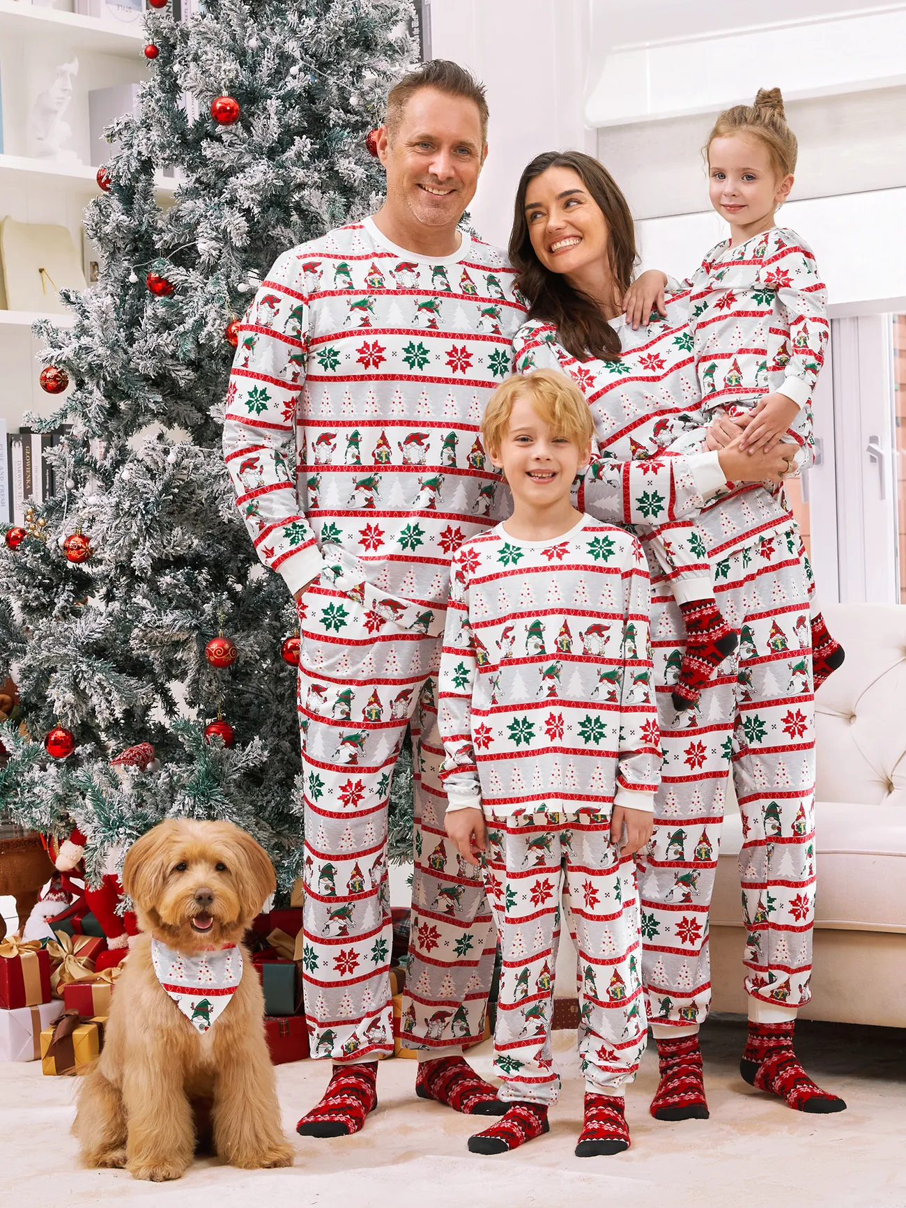 Christmas Pajamas Matching Outfits Allover Pattern Gnome PJs Sets