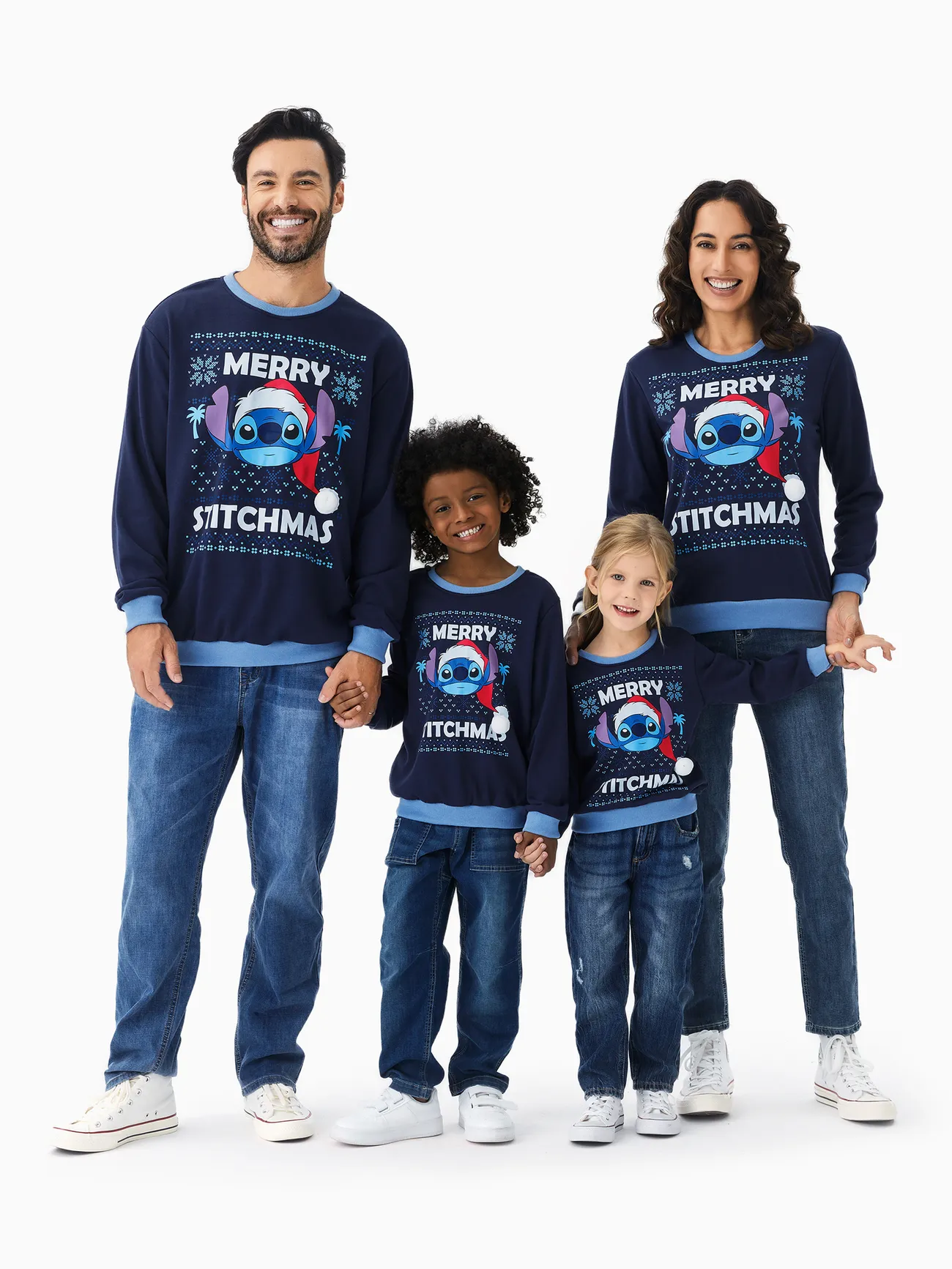 Disney Stitch Family Matching 3D Pompon Christmas Hat Sudadera de manga larga con cuello redondo 