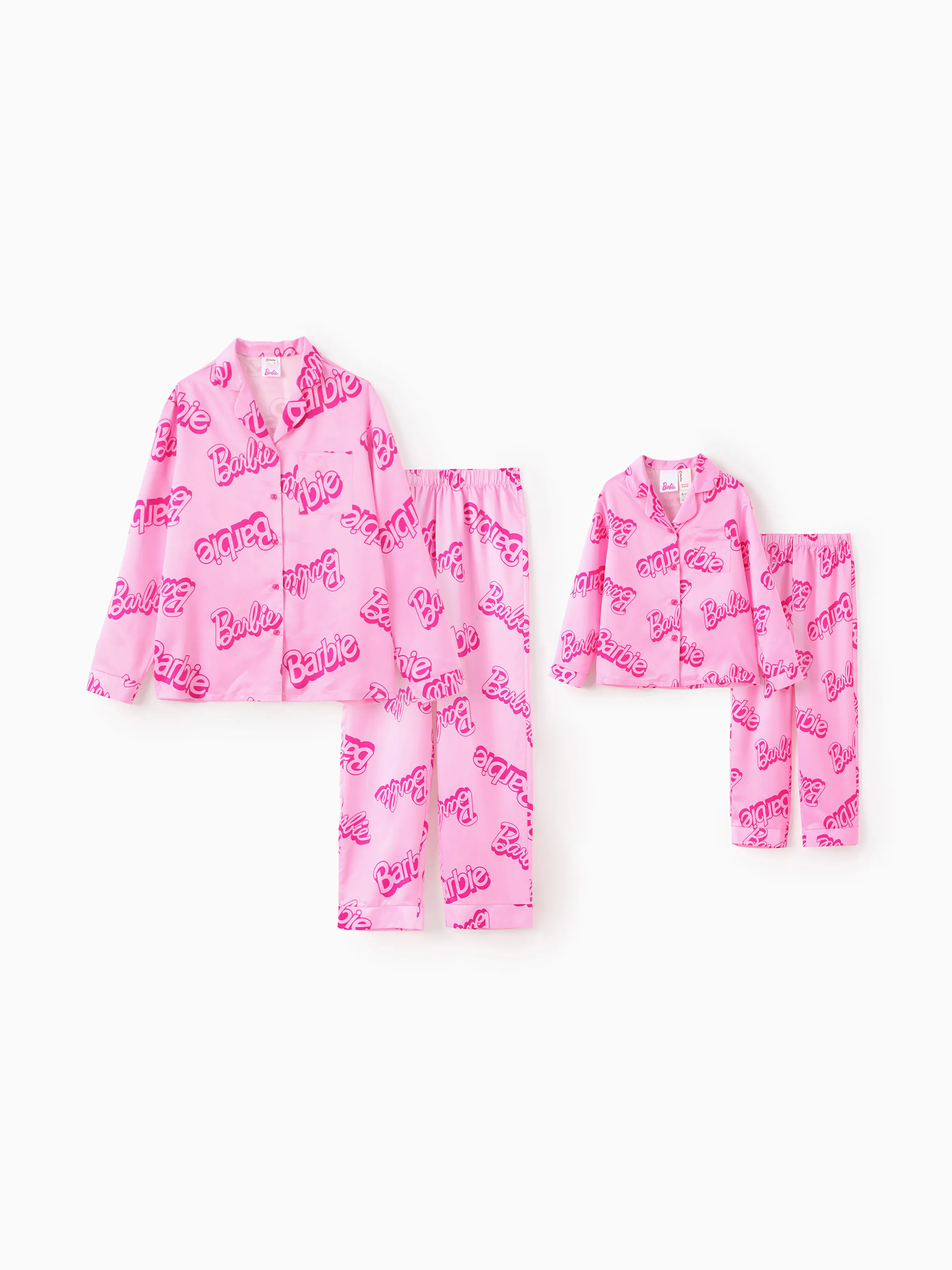 Barbie Mommy And Me 2pcs Logo Juego de Pijama de Solapa Estampado Completo (Resistente al Llama)