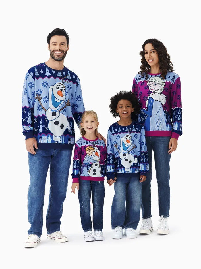 Disney Frozen Family a juego 1pc Navidad Elsa Anna Olaf Patrón de copo de nieve Top de manga larga 