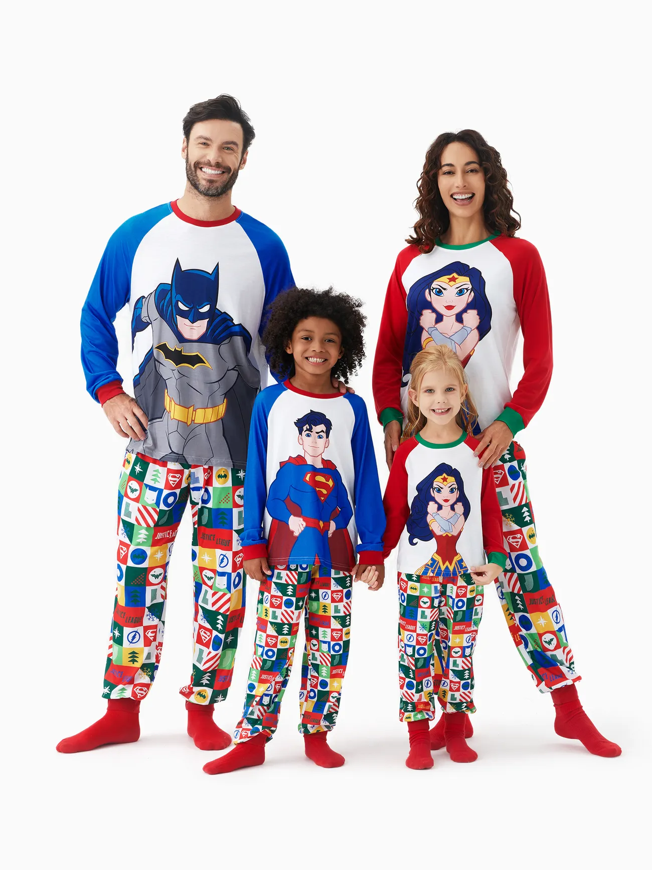 Justice League Pajamas - Family Christmas PJs Sets (Red Raglan Sleeve)