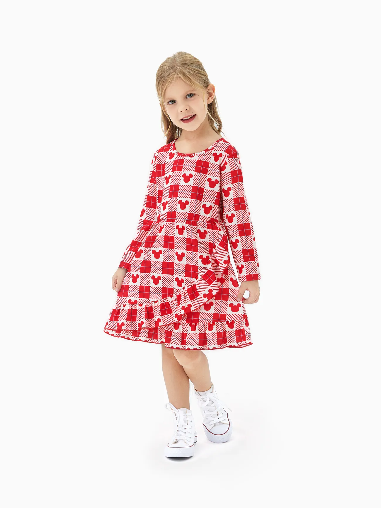 

Disney Mickey and Friends Family matching 1pc Naia™ Christmas Red And White Checkered Pattern Zipper Top/Dress/Jumpsuit