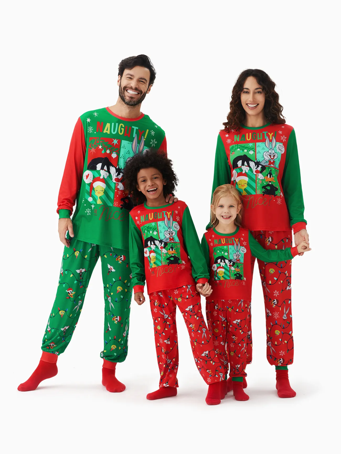 

Looney Tunes Family matching Christmas Pattern Colorblock Pajama Set (Flame Resistant)